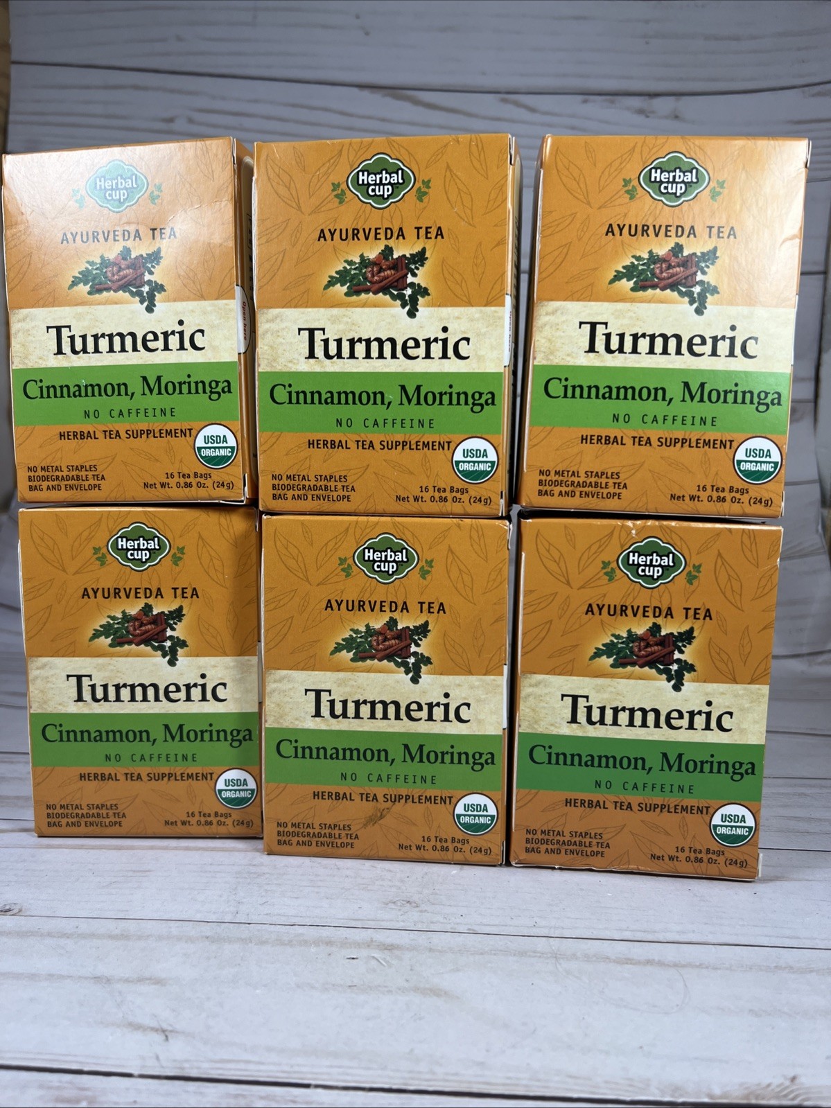 Herbal Cup Ayurveda Turmeric Cinnamon Moringa Caffeine Free Tea 16ct (6pk) 12/28