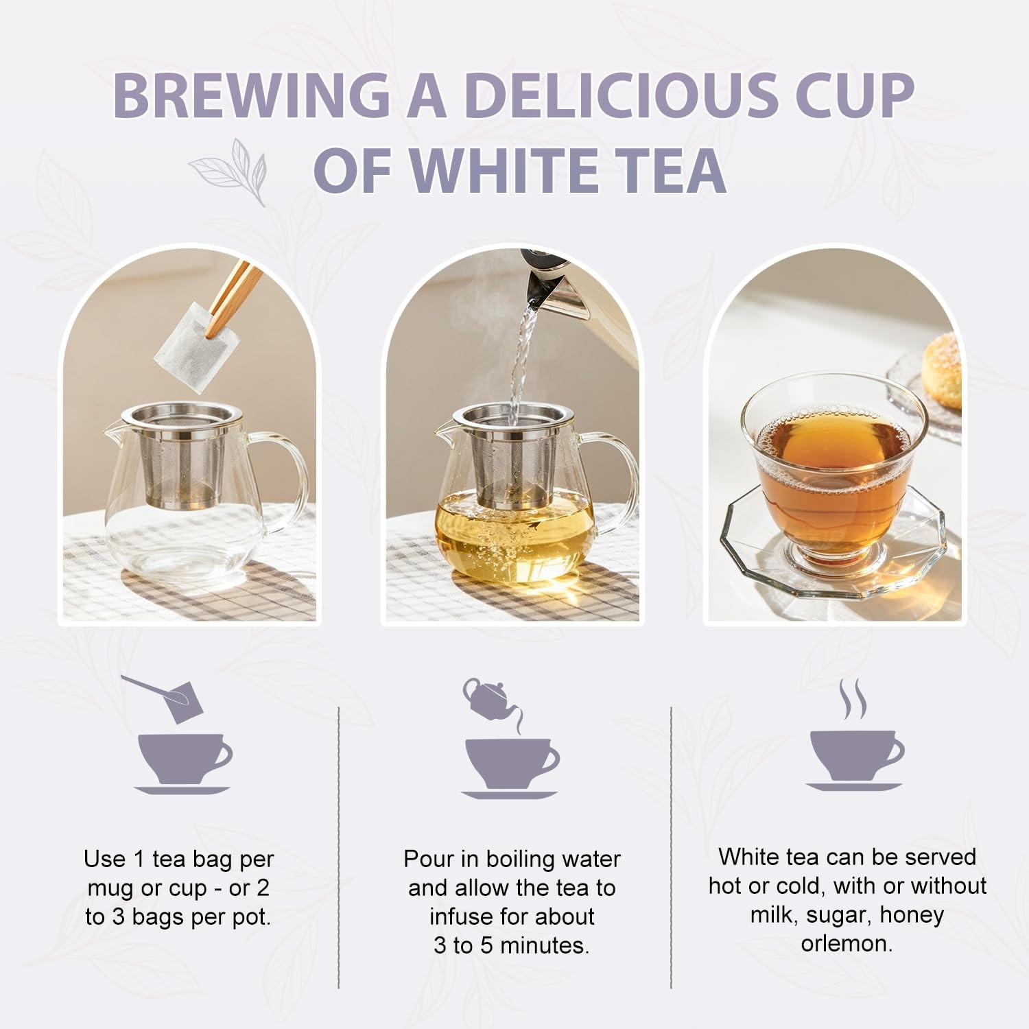 Elegant Organic White Tea – 100 Individually Wrapped Teabags, Low Caffeine