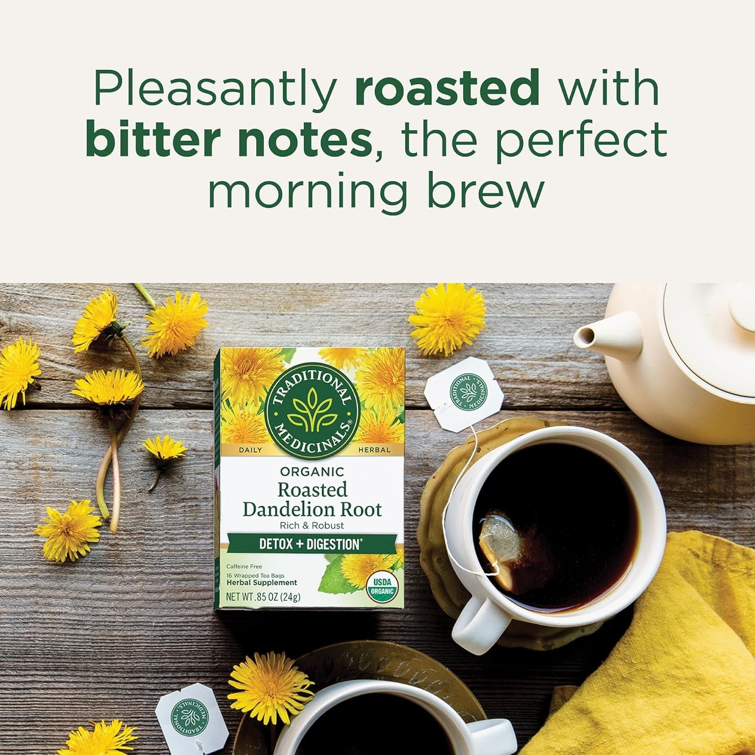 Organic Roasted Dandelion Root Tea – 16 Bags for Detox & Digestive Health