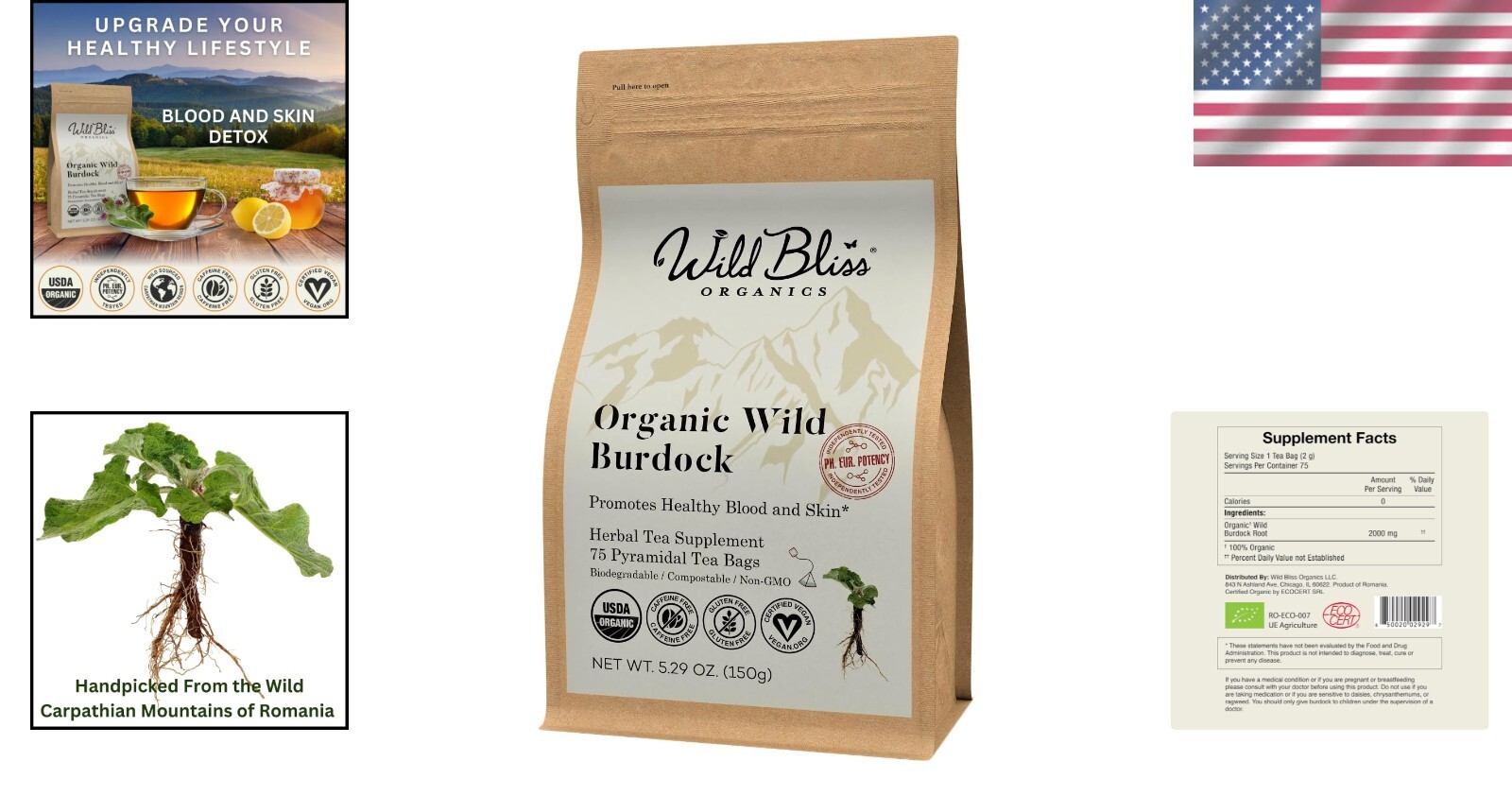 Organic Burdock Root Tea – Caffeine-Free Detox Support – 75 Plant-Based Bags