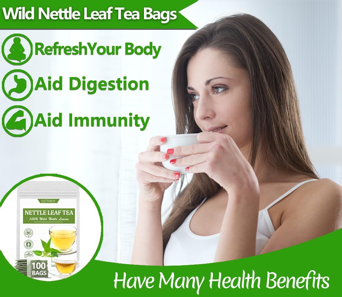 Premium 100 Stinging Nettle Leaf Tea Bags, Made with 100% Wild Nettle Leaves，…