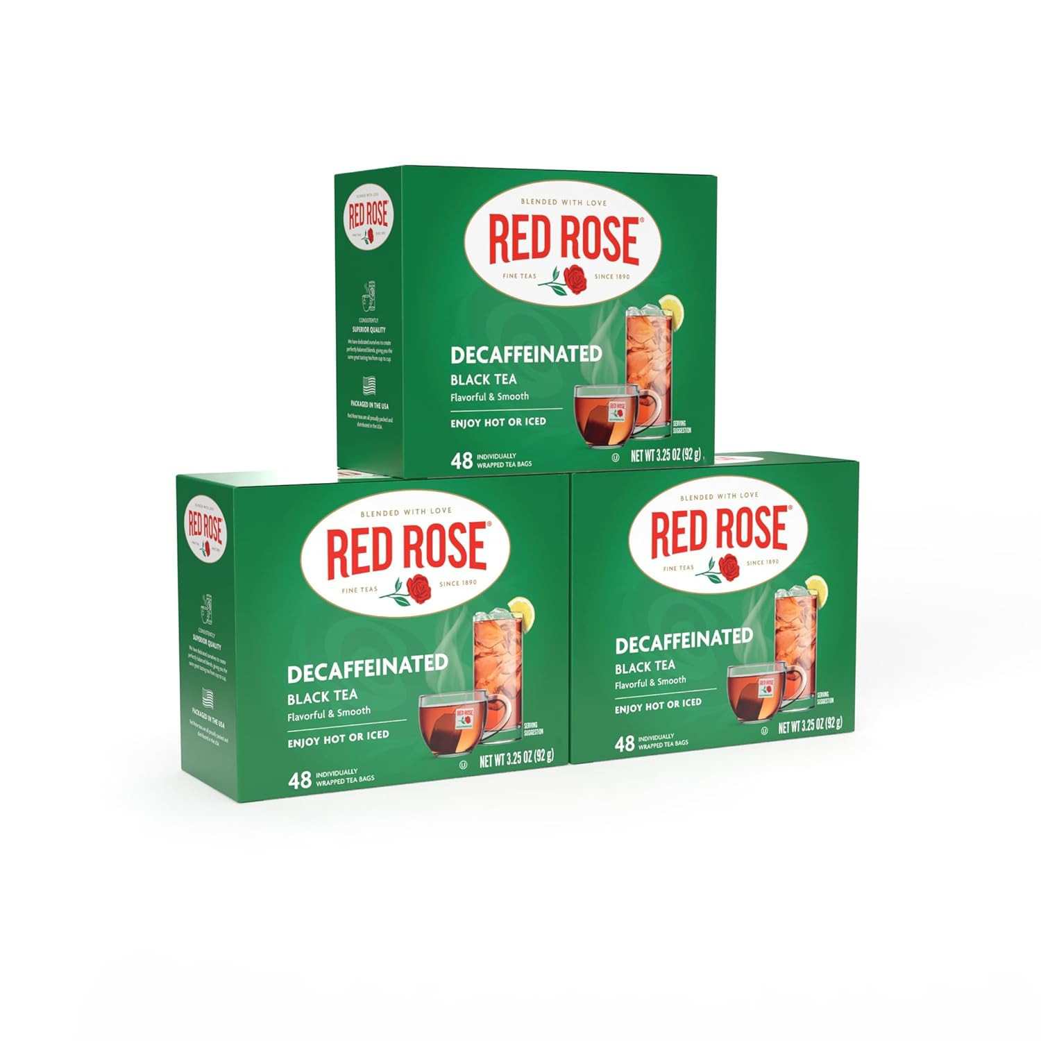 Red Rose Naturally Decaffeinated Black Tea, Smooth & Flavorful Decaf for Iced or