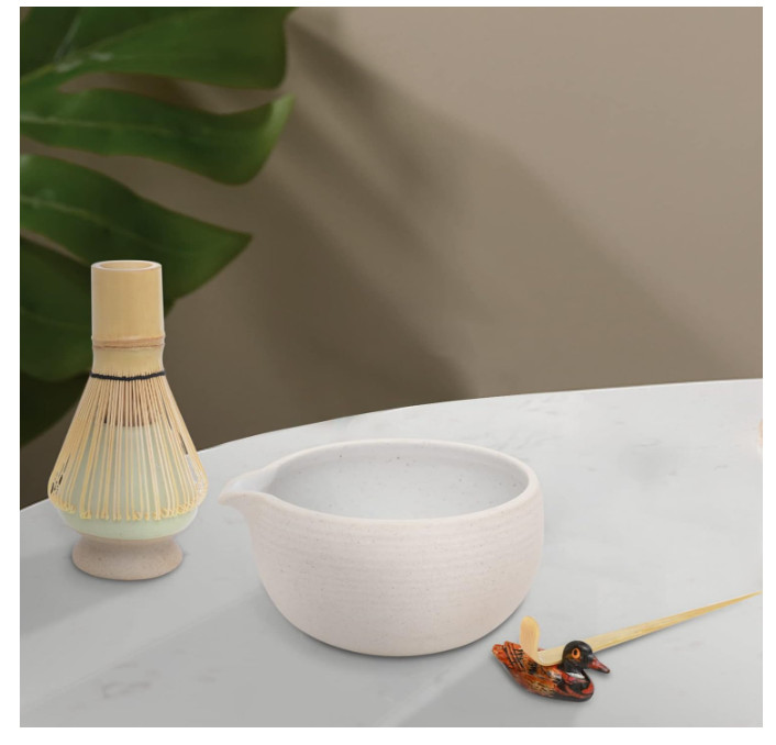 Japanese Matcha Tea Set, Matcha Bowl with Pouring Spout, Matcha Whisk, Tea Scoop