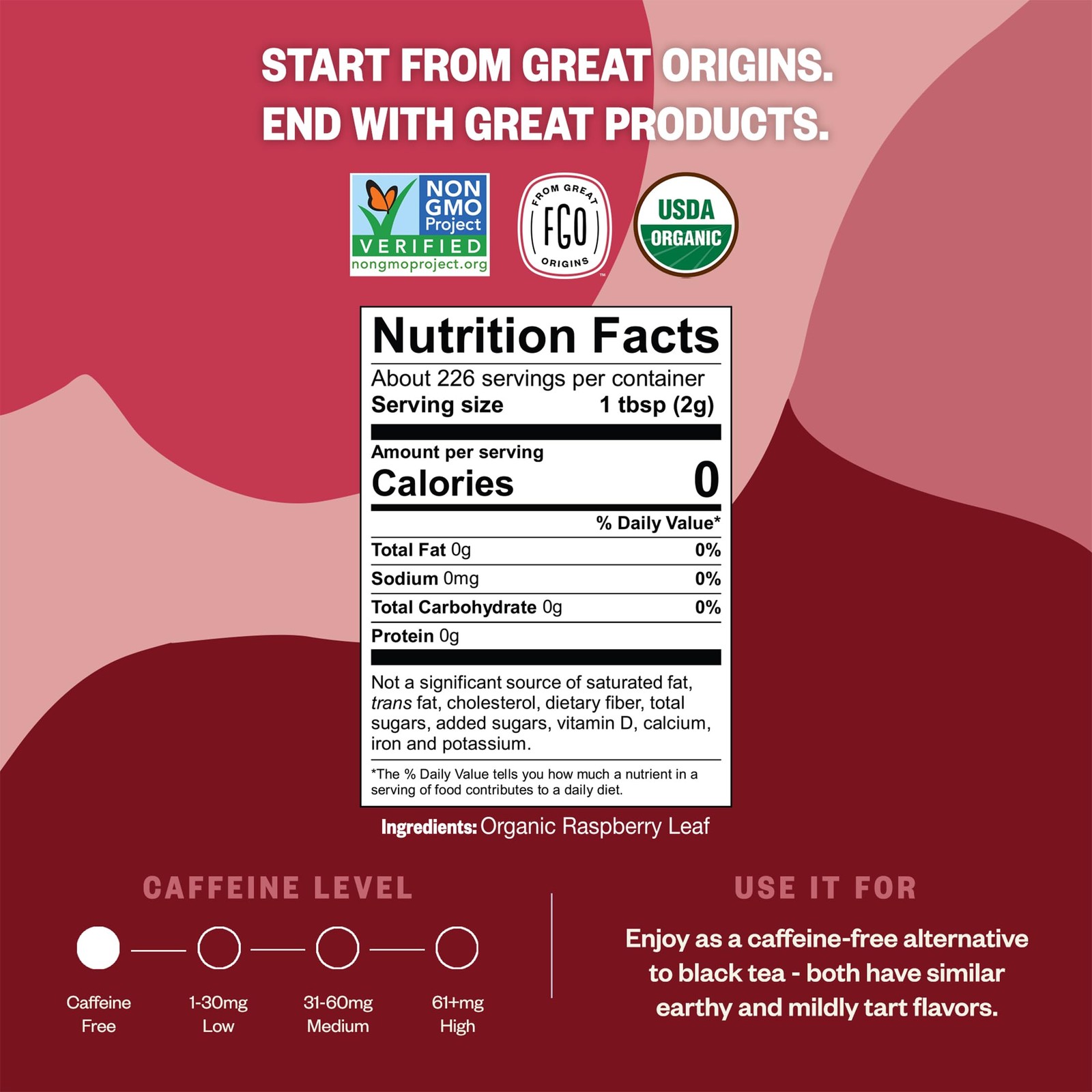 FGO Organic Red Raspberry Loose Leaf Herbal Tea, Cut and Sifted, Caffeine Fre…