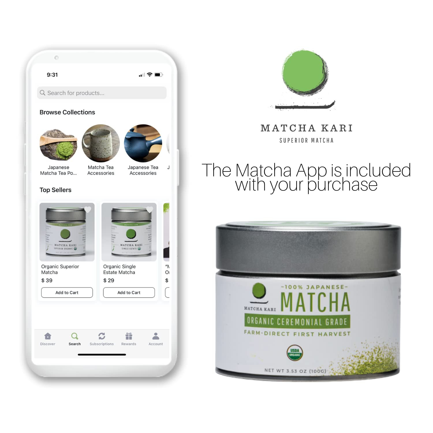 Sticks + 100G Organic Ceremonial Grade Matcha Bundle