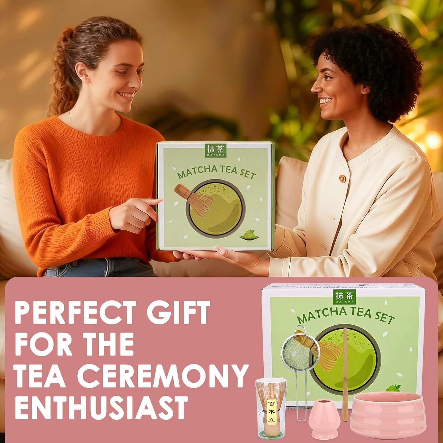 ® Matcha Set Pink, 5-Piece Ceramics Matcha Kit for Beginners – Includes Whisk…