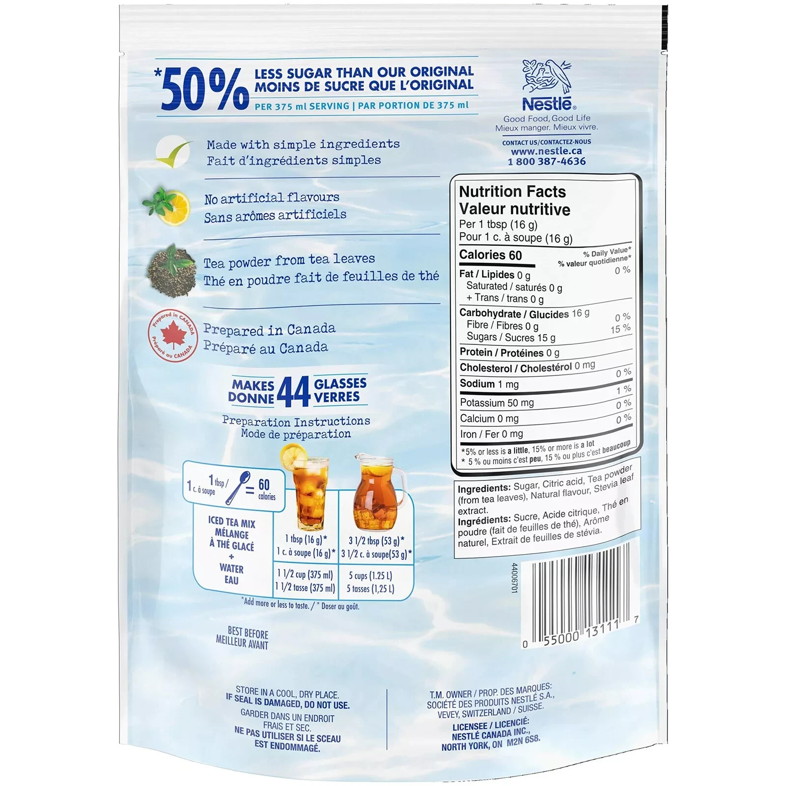 NESTEA Lemon Iced Tea Mix, 715g/25.2 oz, Pouch FREE SHIPPING