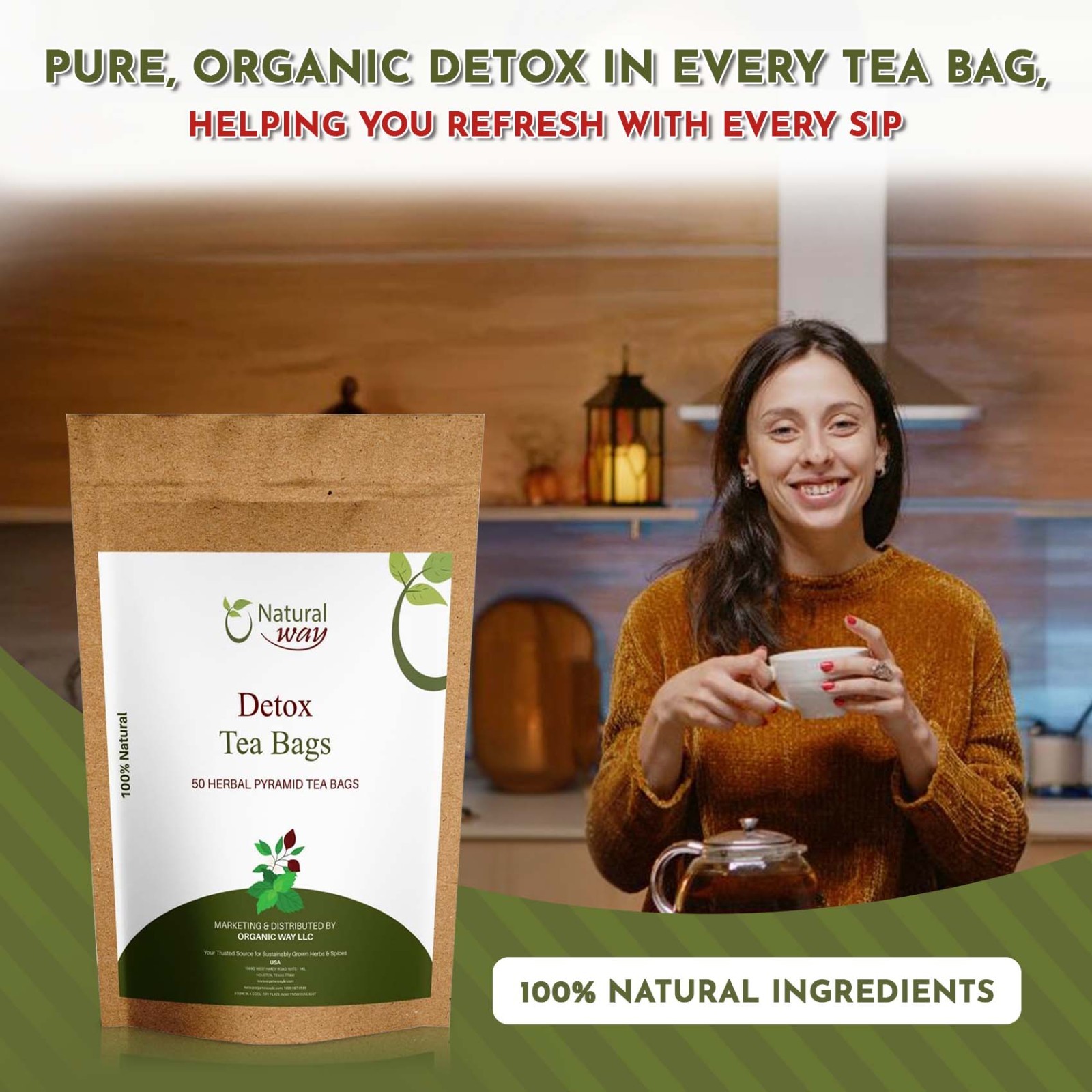 Pyramid Detox Tea Bags | ECO Conscious Packaging | 4.5 Oz (Pack of 50)