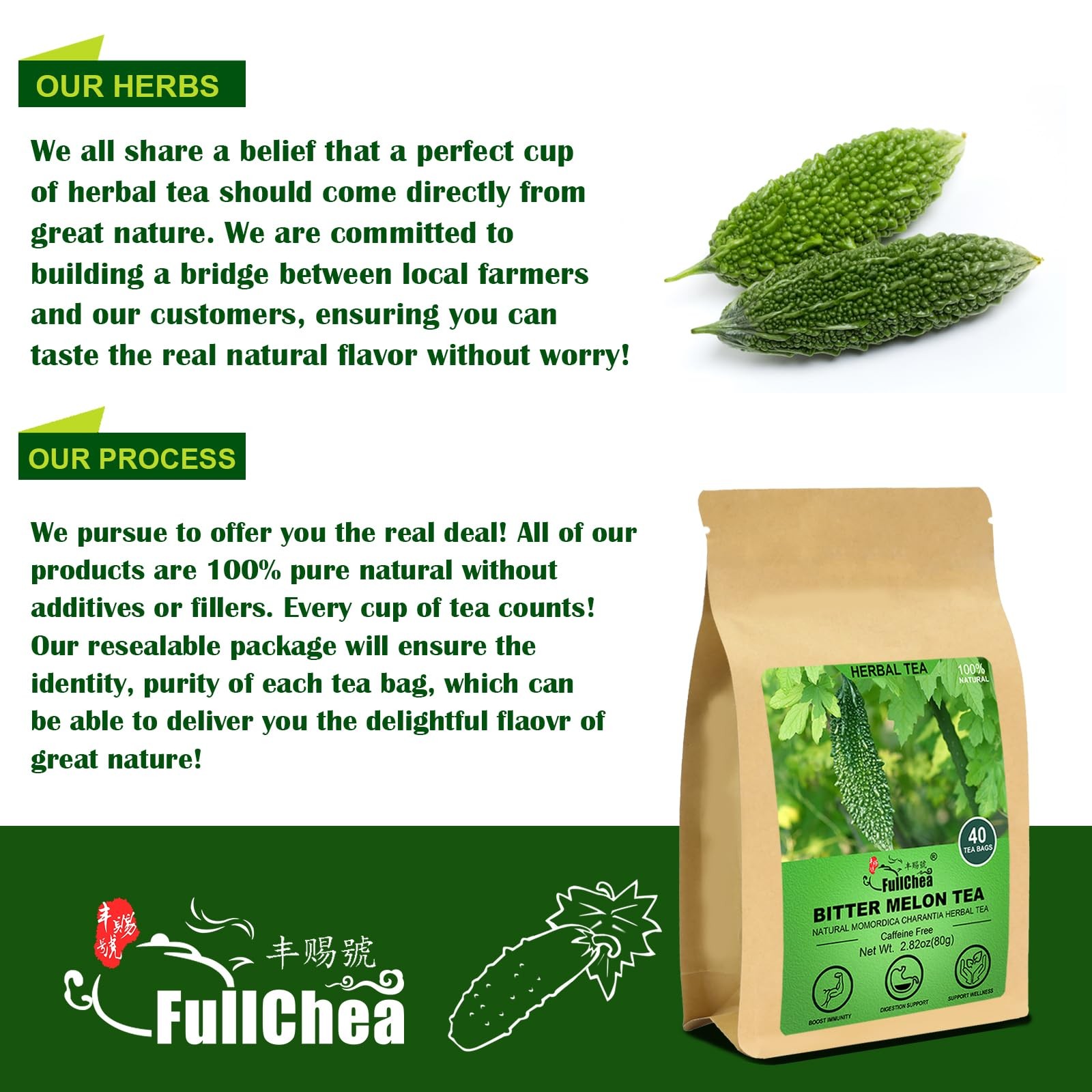 FullChea – Bitter Melon Tea, 2g X 40 Count – Premium 40 (Pack of 1)