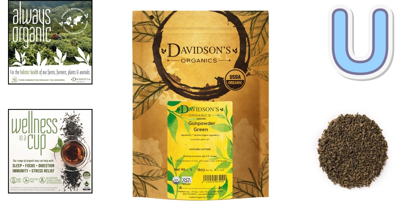 Organic Gunpowder Green Loose Leaf Tea, 16-Ounce Bag for Relaxation & Digestion
