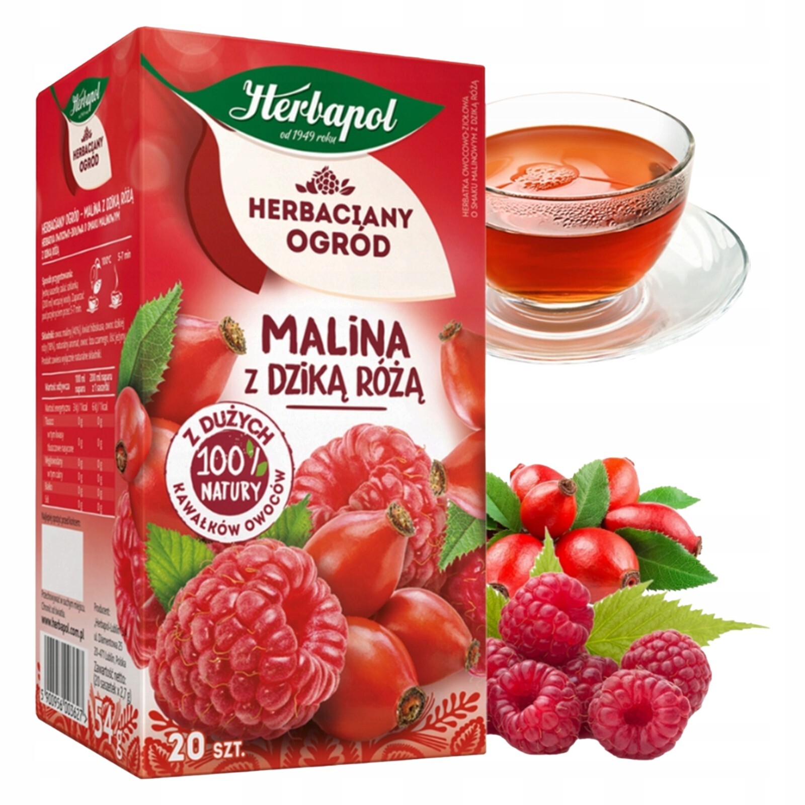 Herbapol Tea Garden – RASPBERRY & ROSEHIP – Box 20 bags / 54g / 1.90oz