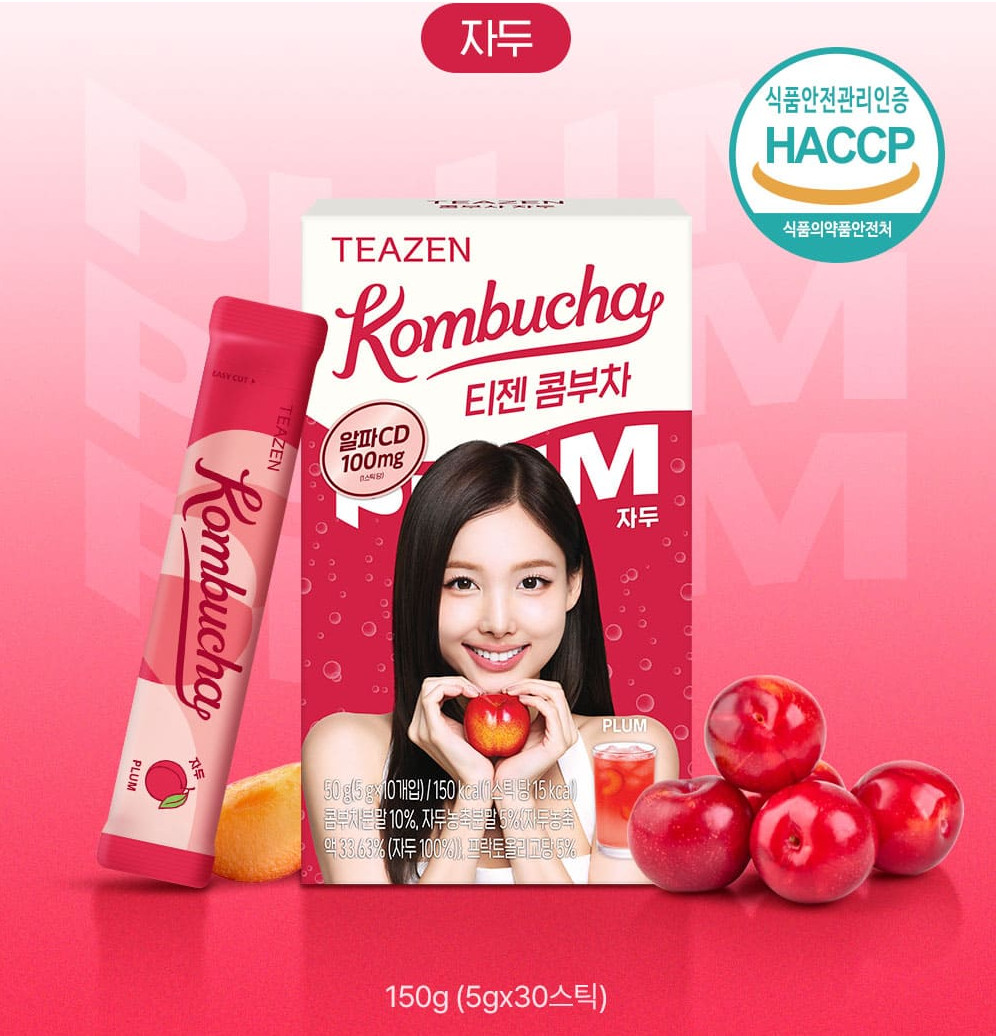 Teazen kombucha plum melon probiotic sparkling tea mix 30 sticks x2 K-food