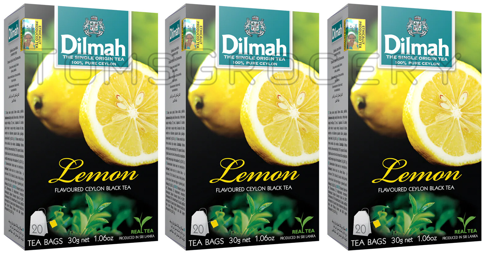 3 DILMAH LEMON Flavor Ceylon Black Tea Boxes (60 servings total)