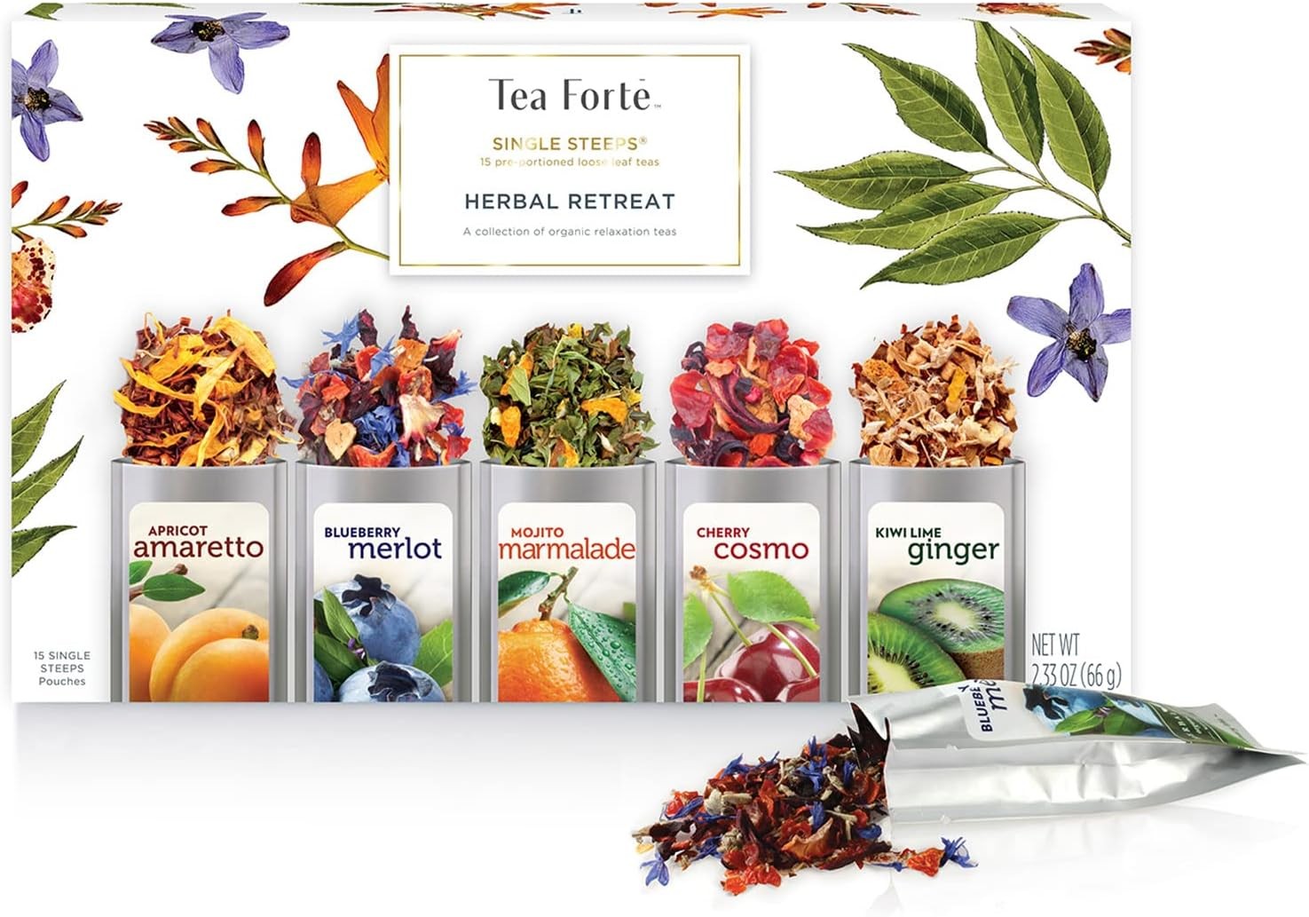 Single Steeps Loose Leaf Tea Sampler, Assorted Variety Tea Box, 15 Single Serve