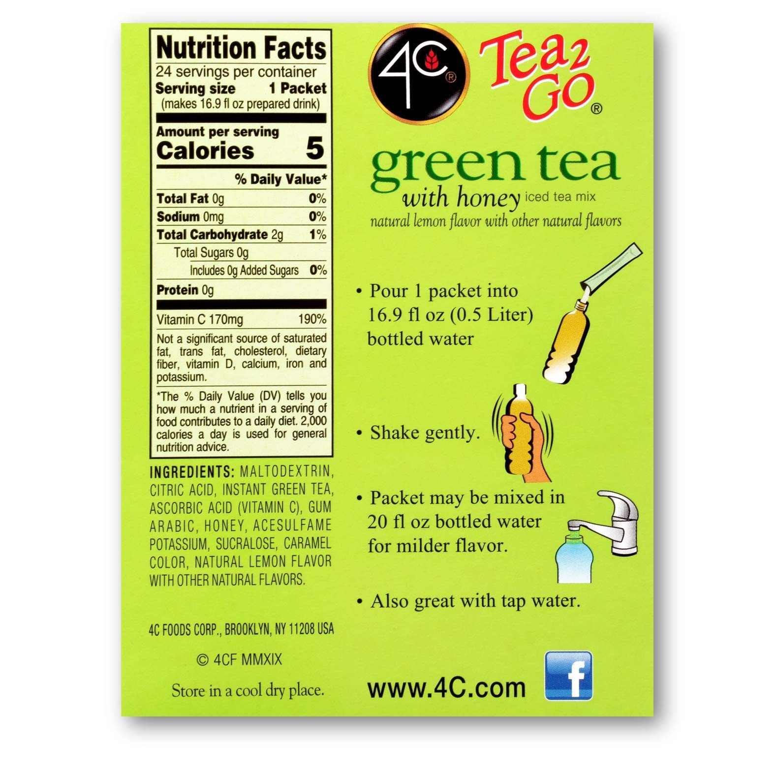 Powder Drink Mix Green Tea Singles Stix On the Go Sugar Free 24 Count 1 Pack