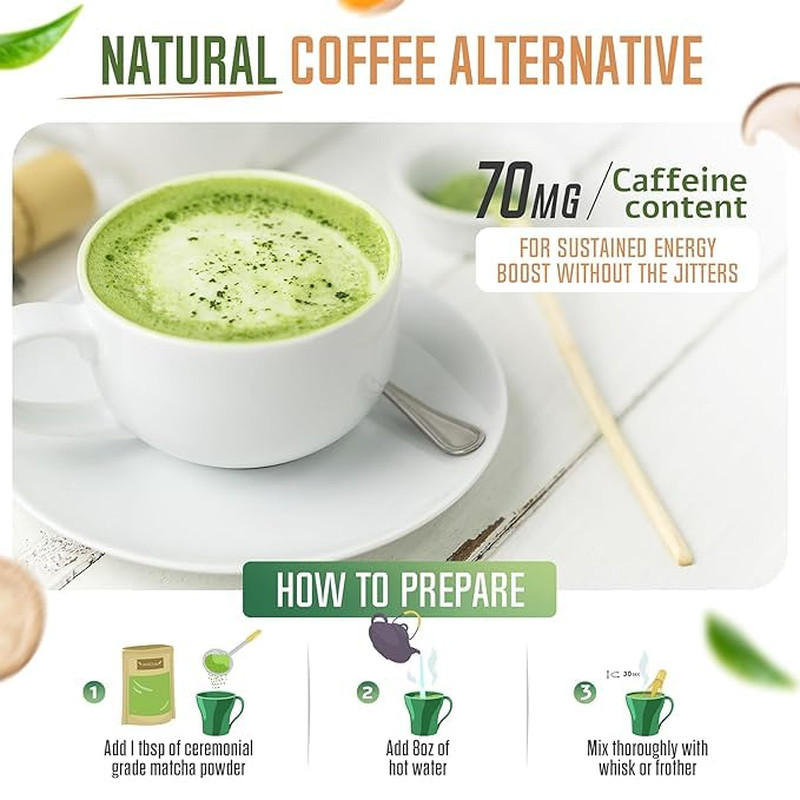 Revitalize Organic Matcha Mushroom Powder – 60 Servings, Coffee Alternative Latt
