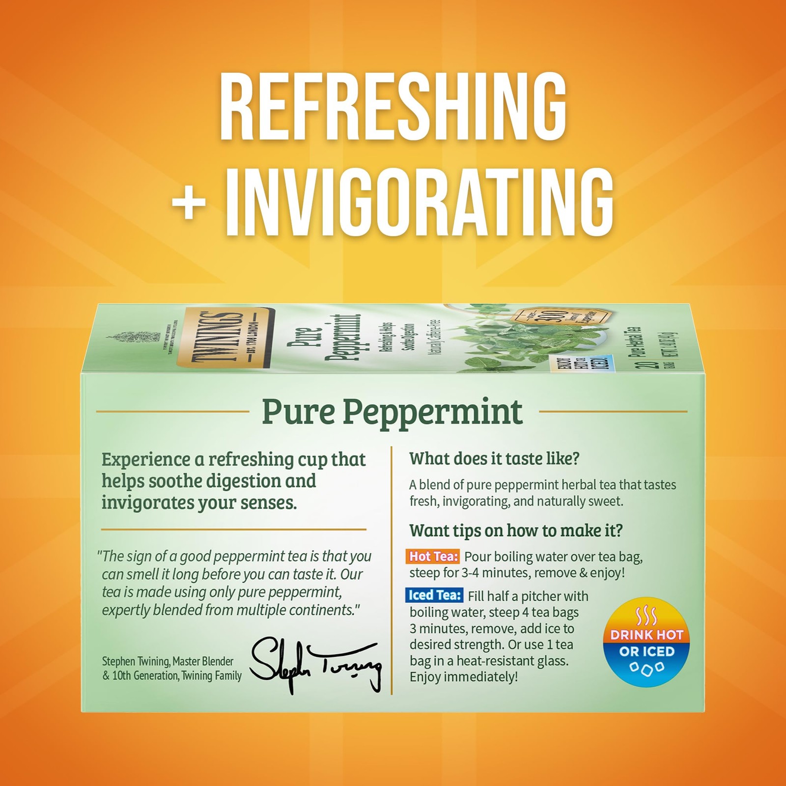 Twinings Pure Peppermint Herbal Tea Individually Wrapped Bags 20 Count Pack of 1