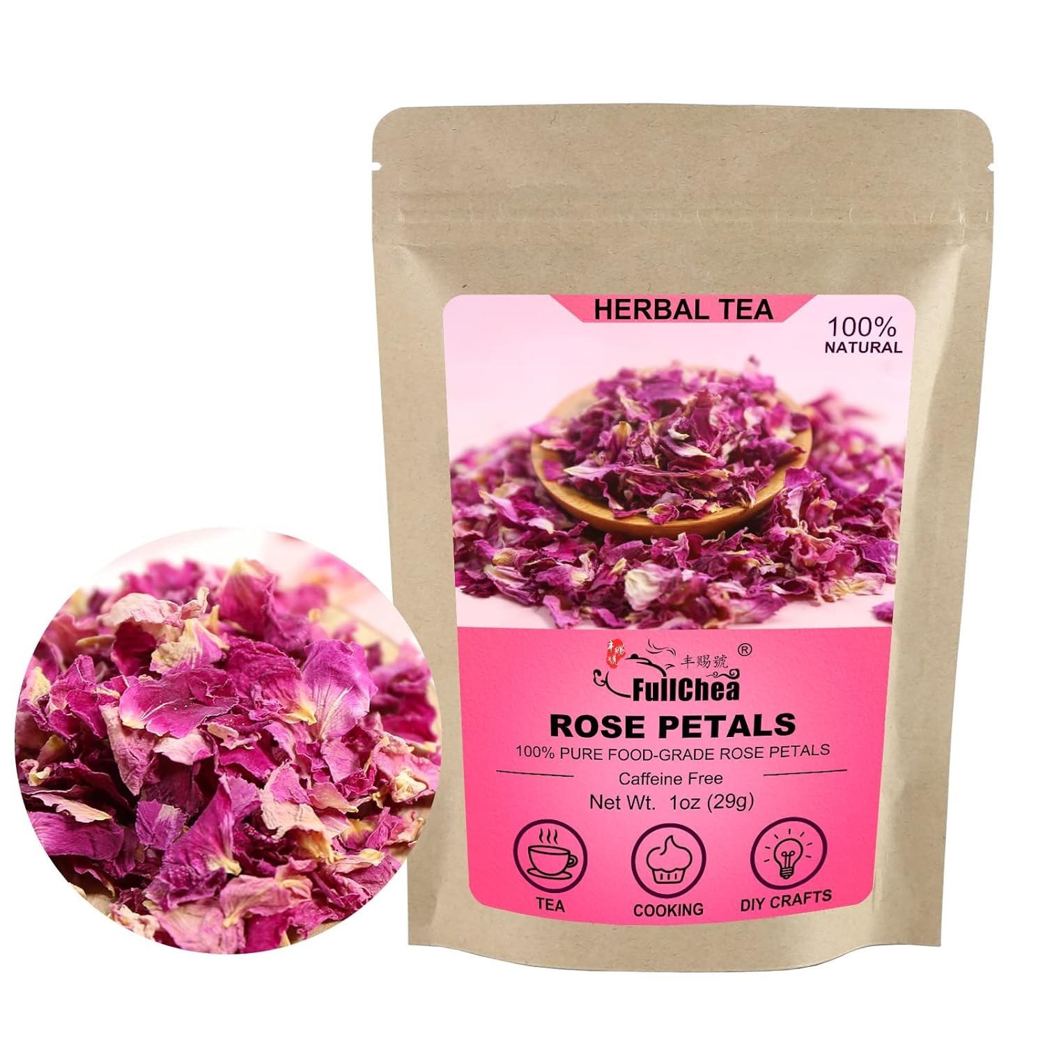 Dried Rose Petals – 1oz/29g – Edible Flowers Real Rose Petals – Non-GMO – Caf…