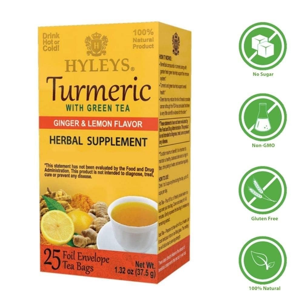 Hyleys Turmeric with Green Tea Ginger & Lemon Flavor 25 Bags