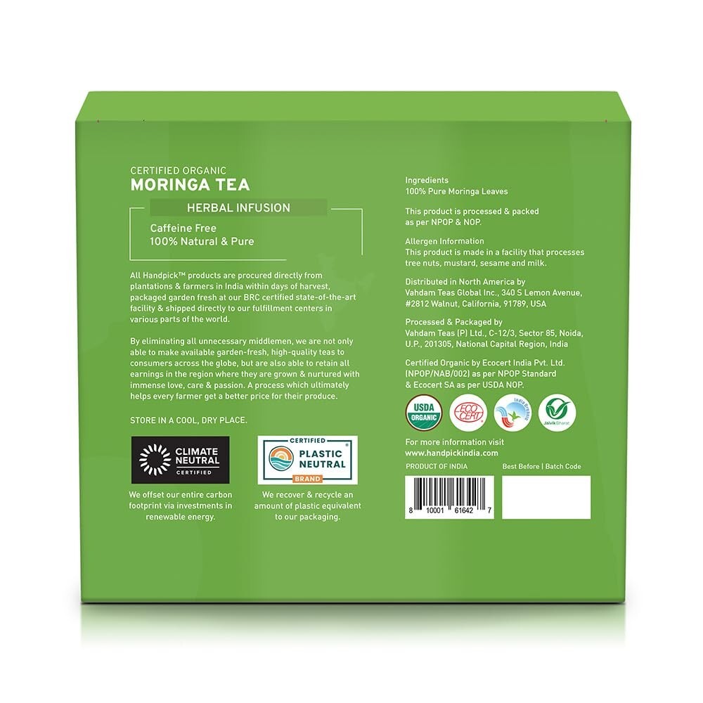 Eco-Friendly Organic Moringa Tea Bags – 100 Count Non-GMO for Healthy Living