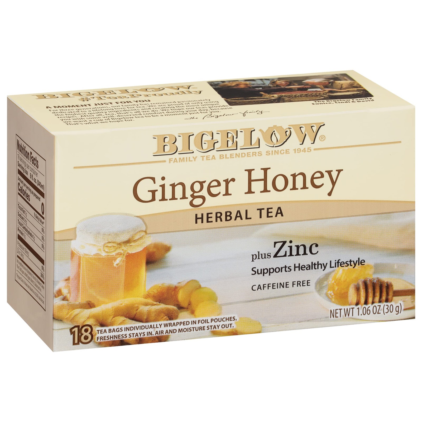 Ginger Honey plus Zinc, 18 Count (Pack of 6), 108 Total Tea Bags