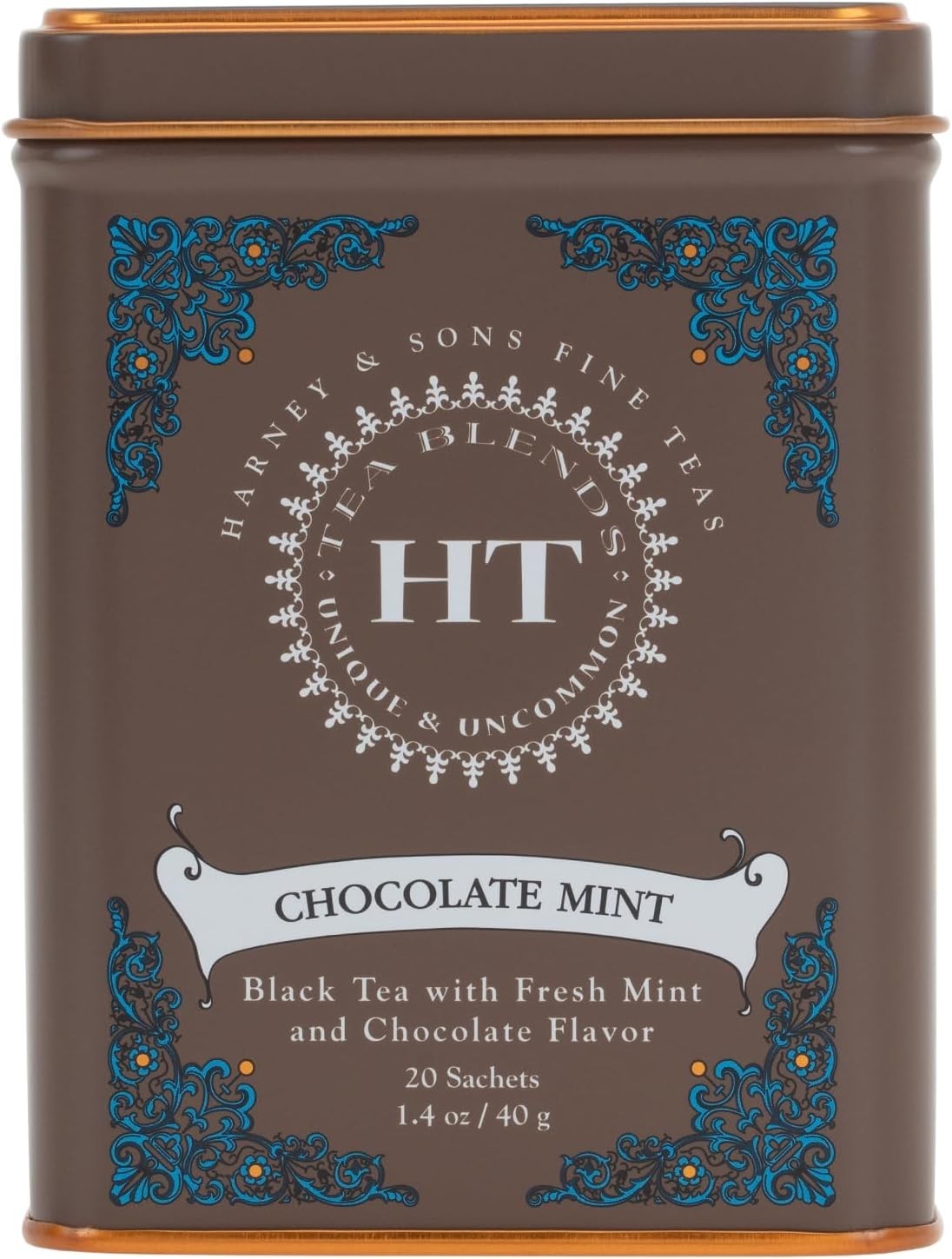 Harney & Sons Chocolate Mint Flavored Black Tea – 20 Sachets Per Tin