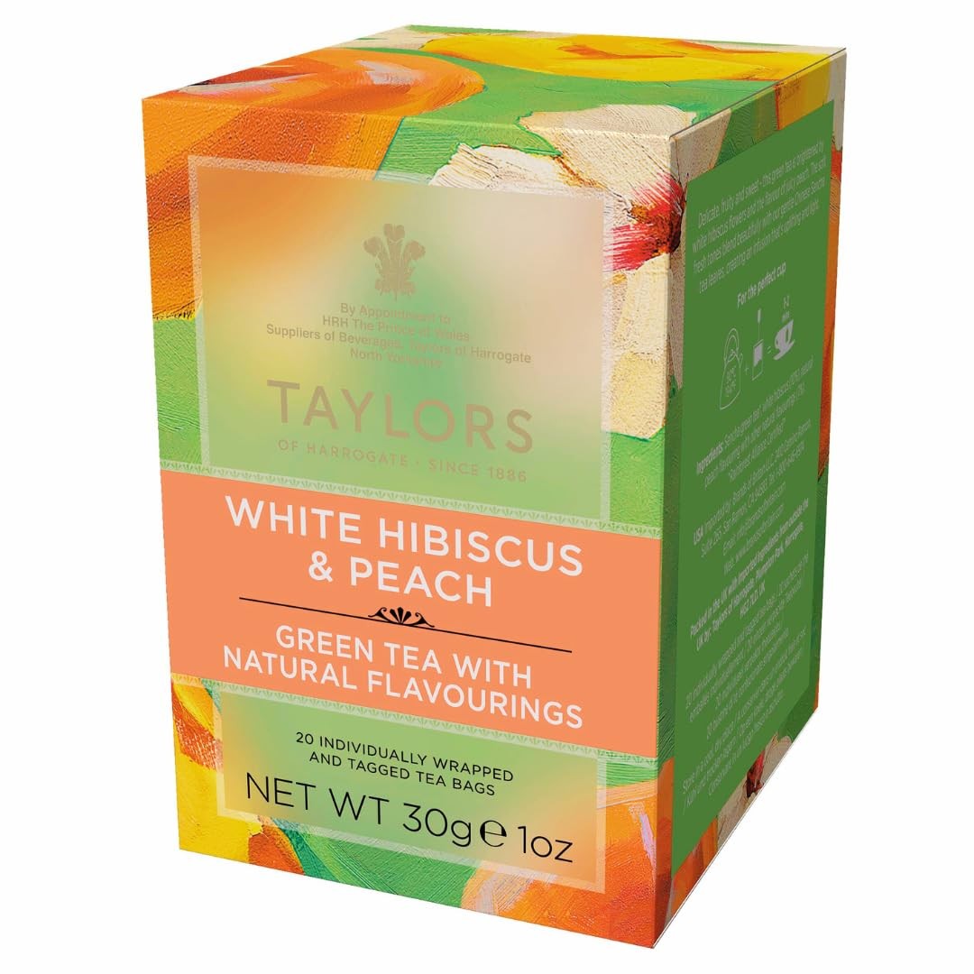 Taylors Of Harrogate Green Tea Peach Hibiscus 20 Count Individually Wrapped Bags