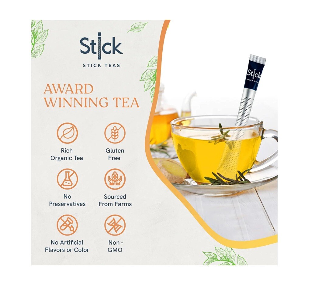 STICK TEAS LEMON GINGER TEA BEVERAGE 20 STICKS CAFFEINE FREE NEW BOX CITRONELLA