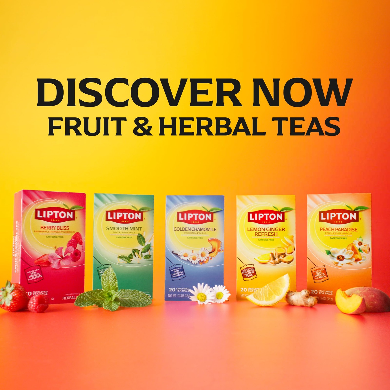 Lipton Peach Paradise Tea Bags, caffeine free Tea, Fruit and 20 Bags