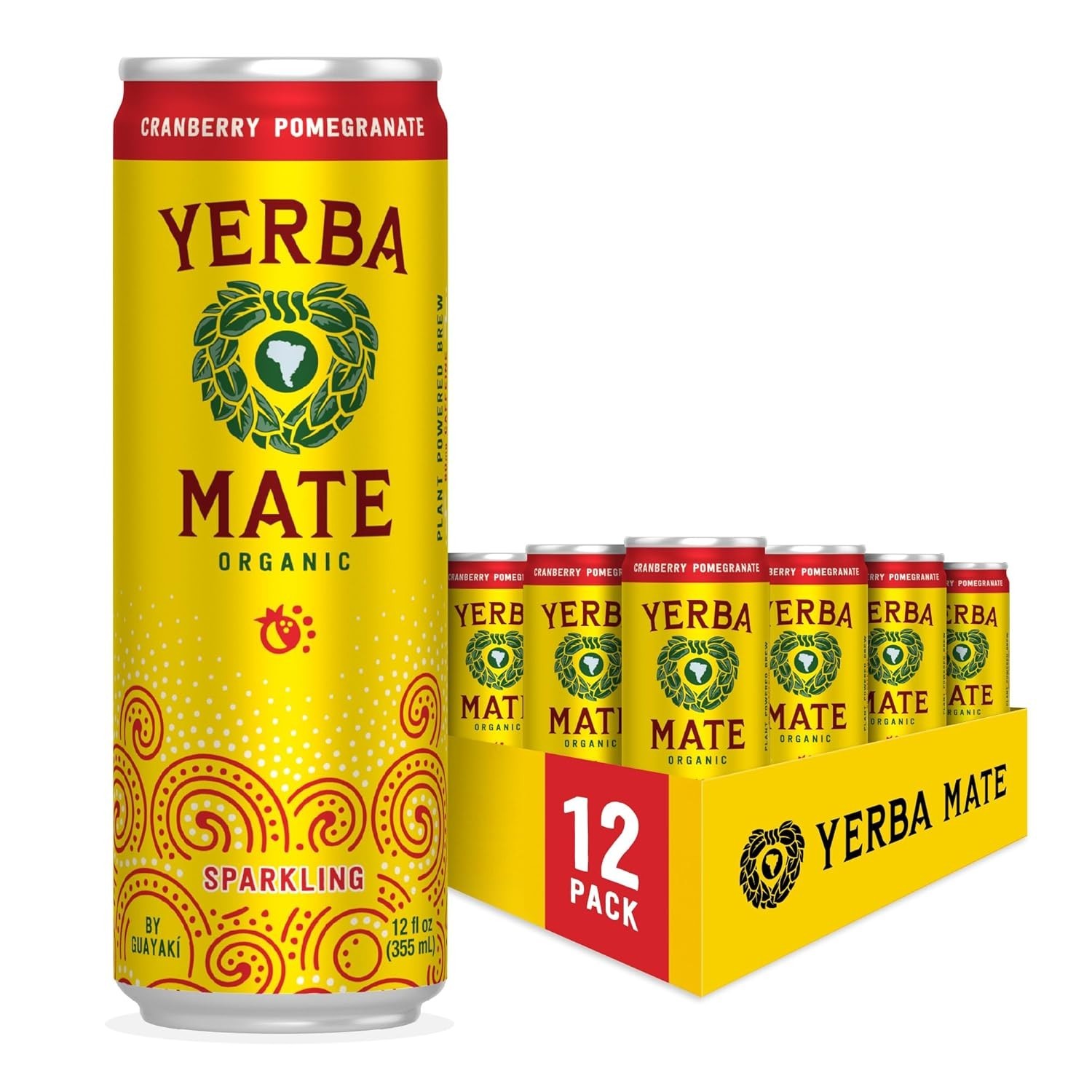 Flavorful Organic Yerba Mate – Cranberry Pomegranate Sparkling Beverage, 12-Pack