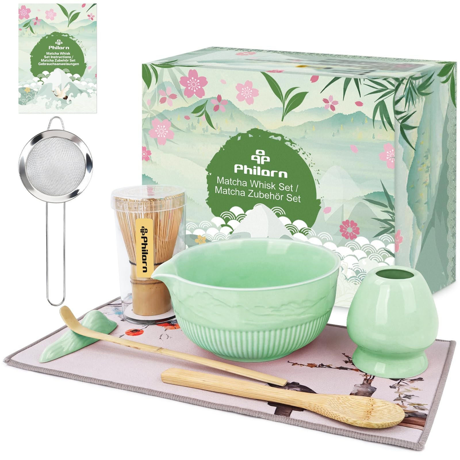 Matcha Whisk Set, 9Pcs Ceramic Macha Kit, Matcha Set Whisk and Bowl with Spou…