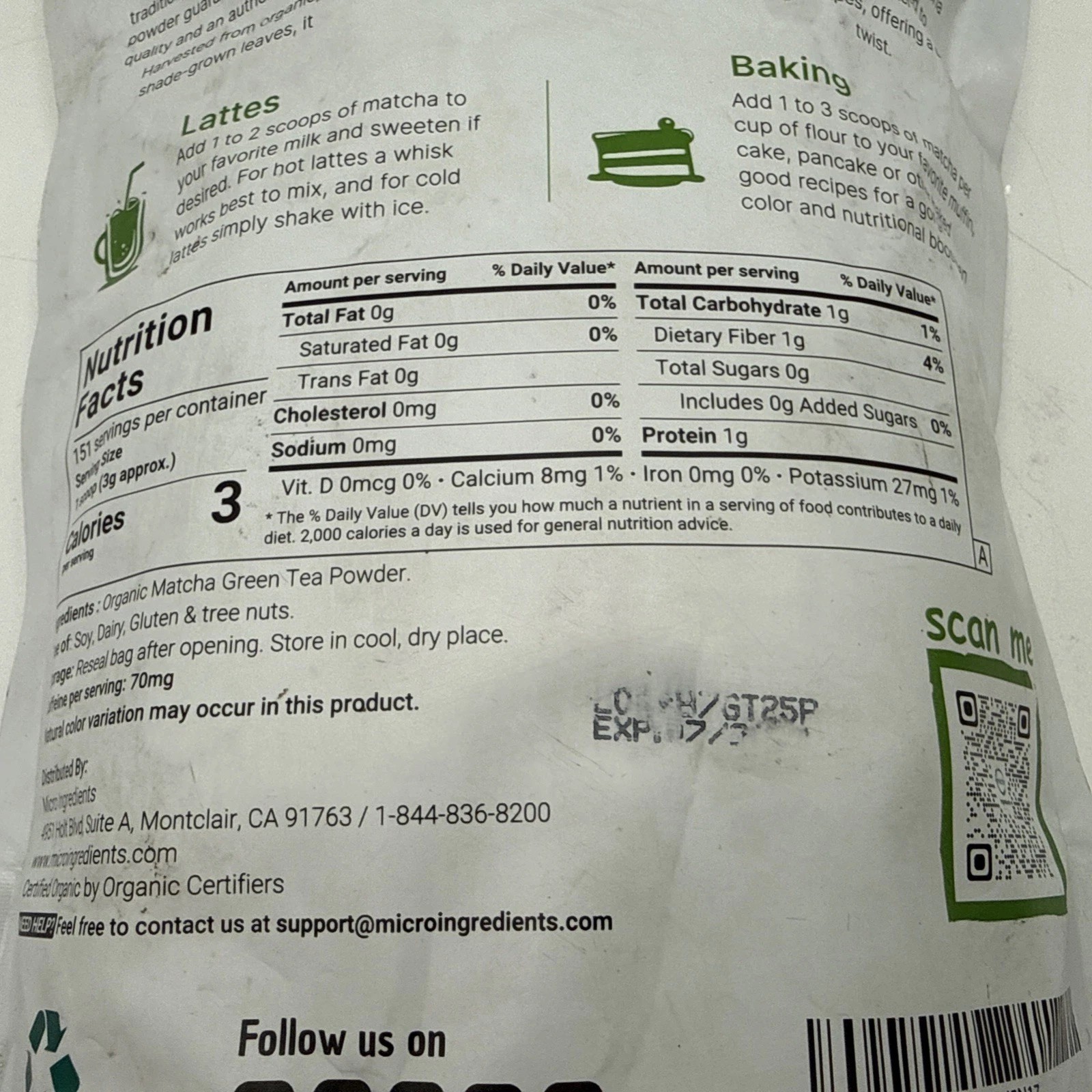Organic Matcha Green Tea Powder, First Harvest, Culinary Grade from Japan, 100%