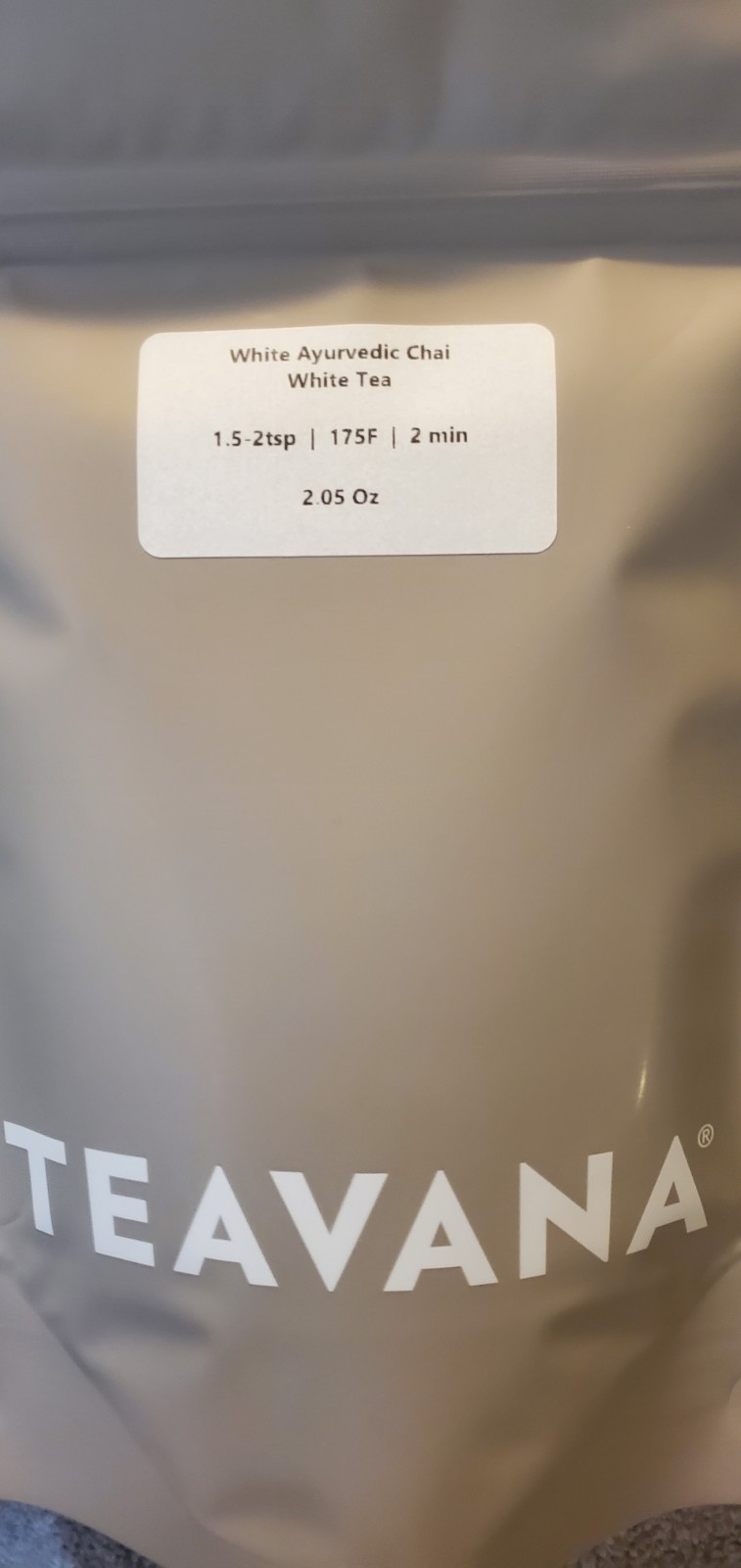 🌸🤍 NEW! RARE! 2 OZ TEAVANA WHITE AYURVEDIC CHAI LOOSE TEA SEALED GRAY BAG 🤍🌸