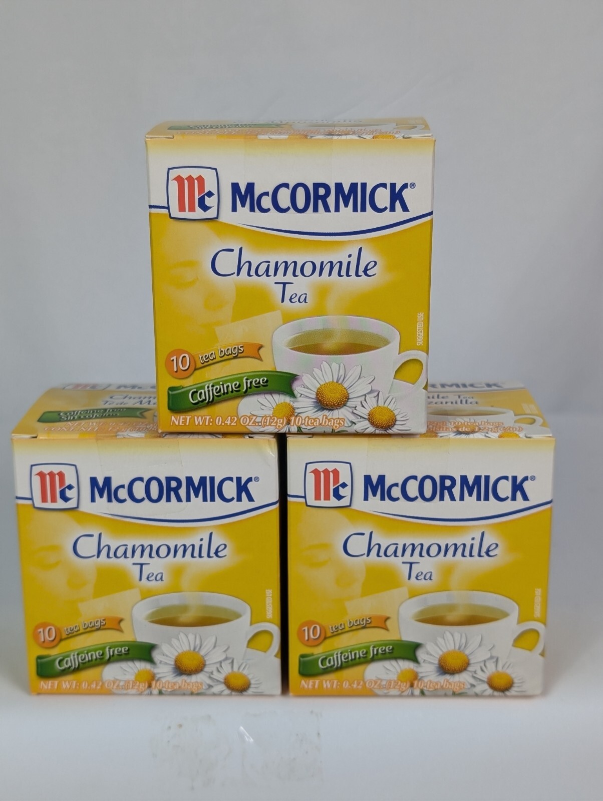 Lot Of 3 Boxes McCormick Chamomile Tea Caffeine Free 10 Bags Ea .42oz BB 1/9/25