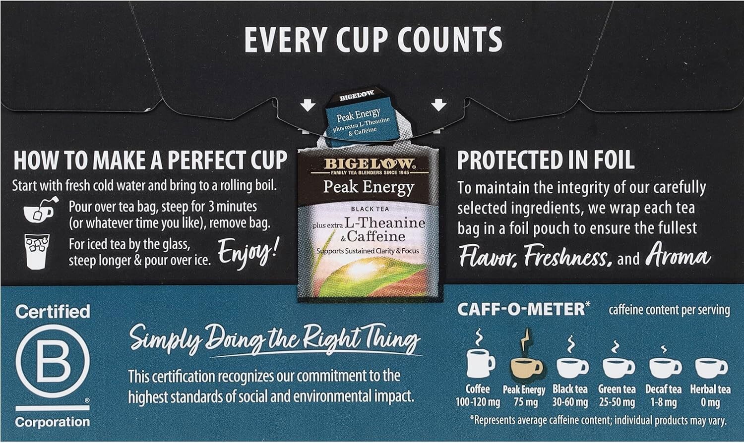 Bigelow Peak Energy Black Tea – 18 tea bags