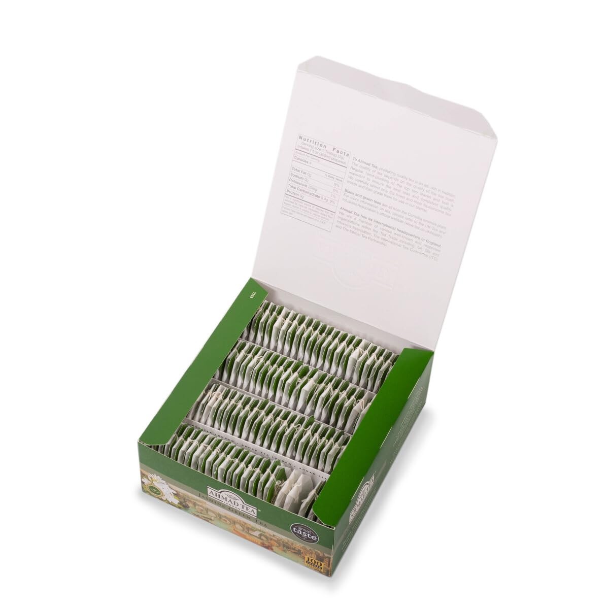 Ahmad Tea Jasmine Green Tea, Tagged 100 Count (Pack of 1),