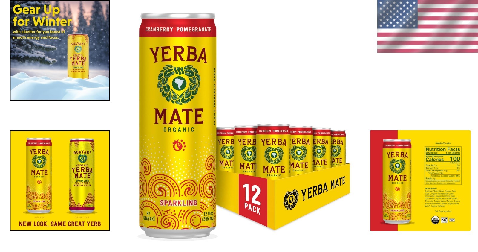 Flavorful Organic Yerba Mate – Cranberry Pomegranate Sparkling Beverage, 12-Pack