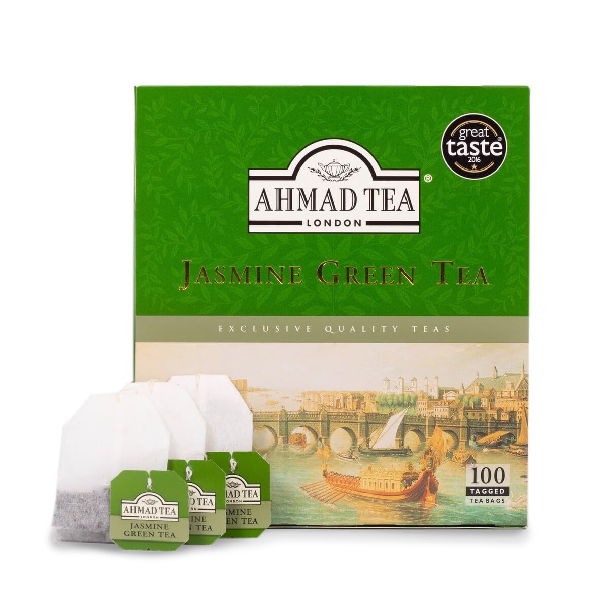 Jasmine Green Tea, Tagged Teabags without envelopes, 100 Count
