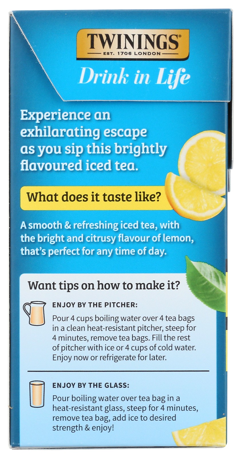 Twinings Unsweetened Black Tea Lemon Iced 72 Bags 6.35 Oz 180 G 6 Pack