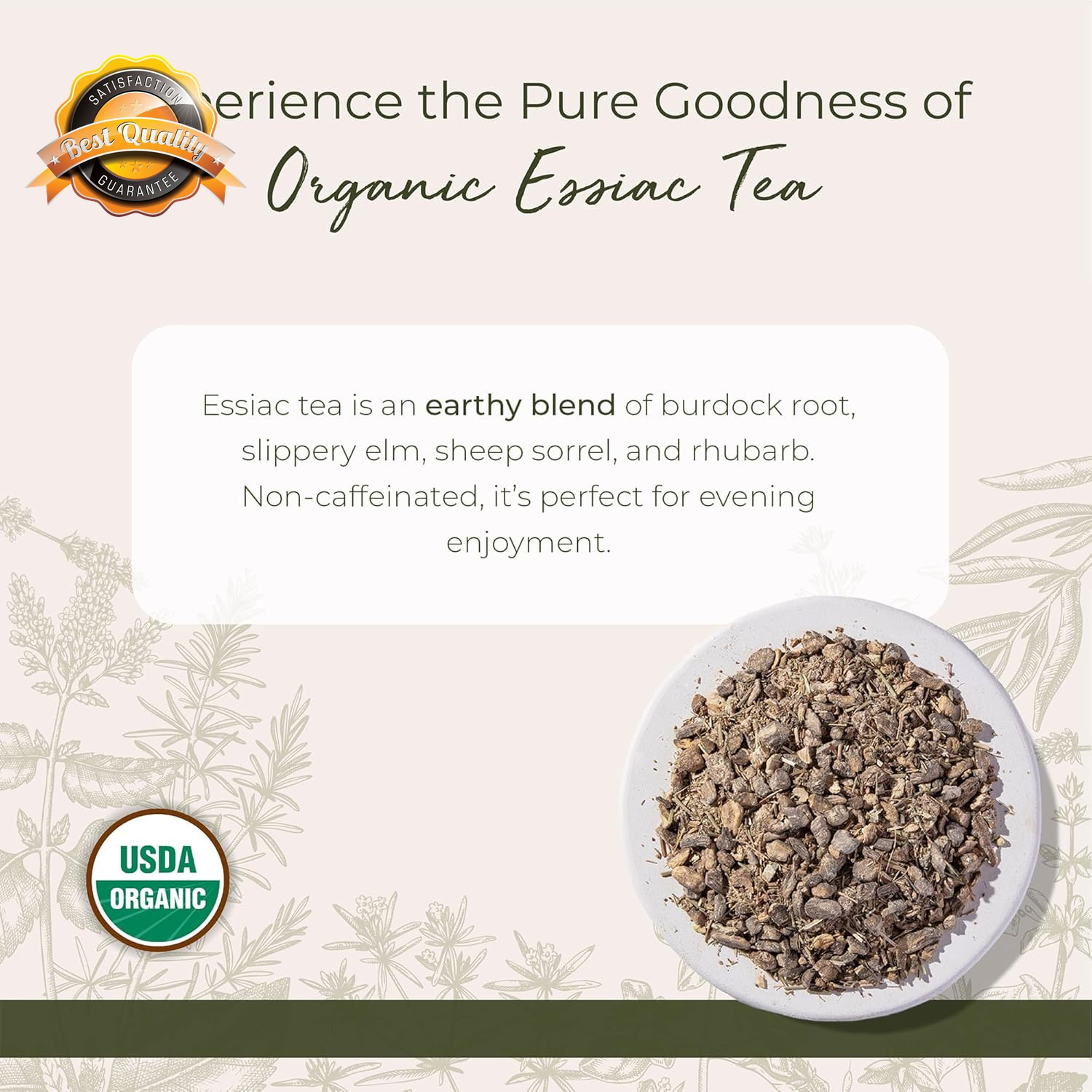 Essiac Tea Organic – Caffeine Free Herbal Blend, Loose Leaf Burdock Root, Slippe