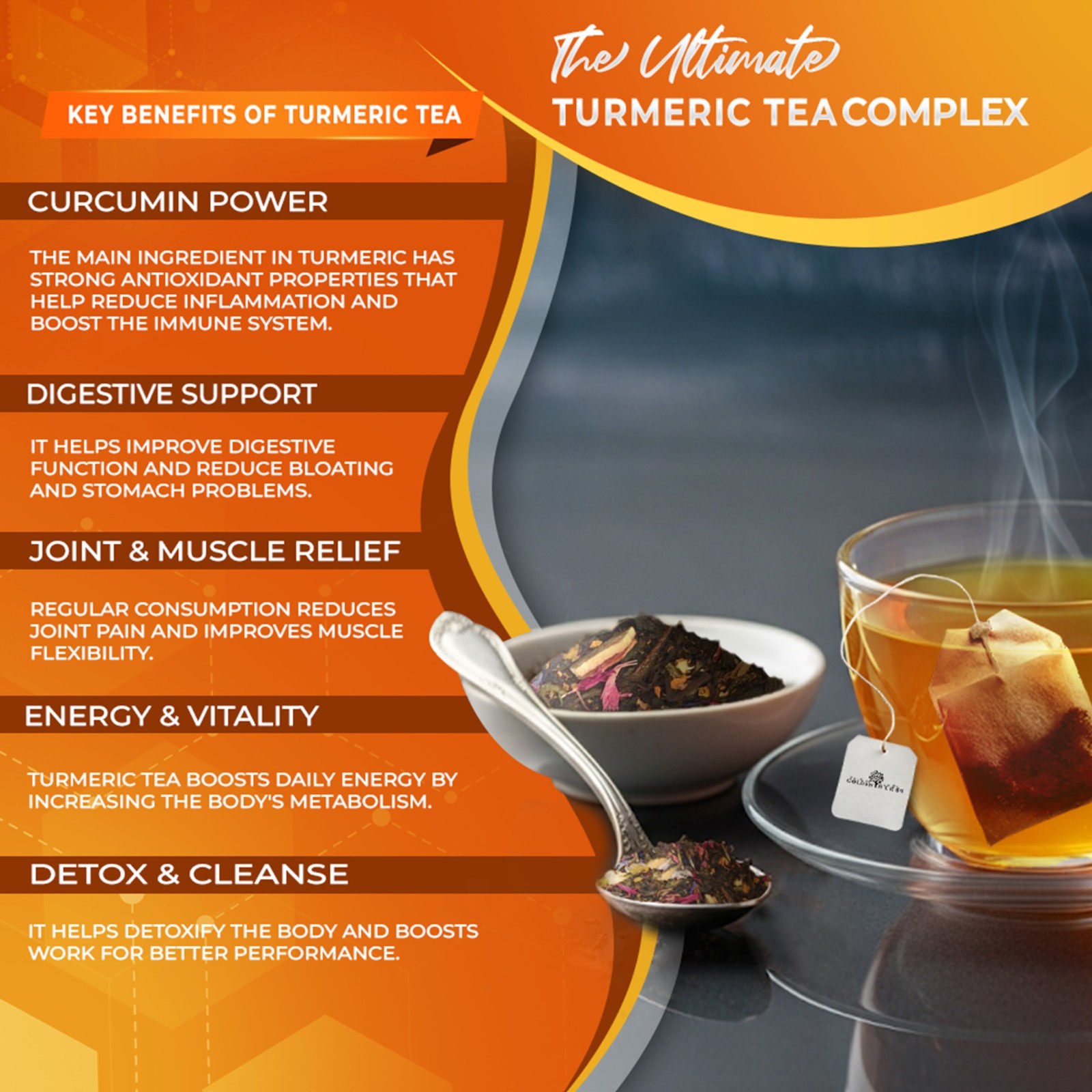 Golden Herbs Turmeric + Ginger Tea Bags, 30 Count Caffeine-Free Herbal Blend