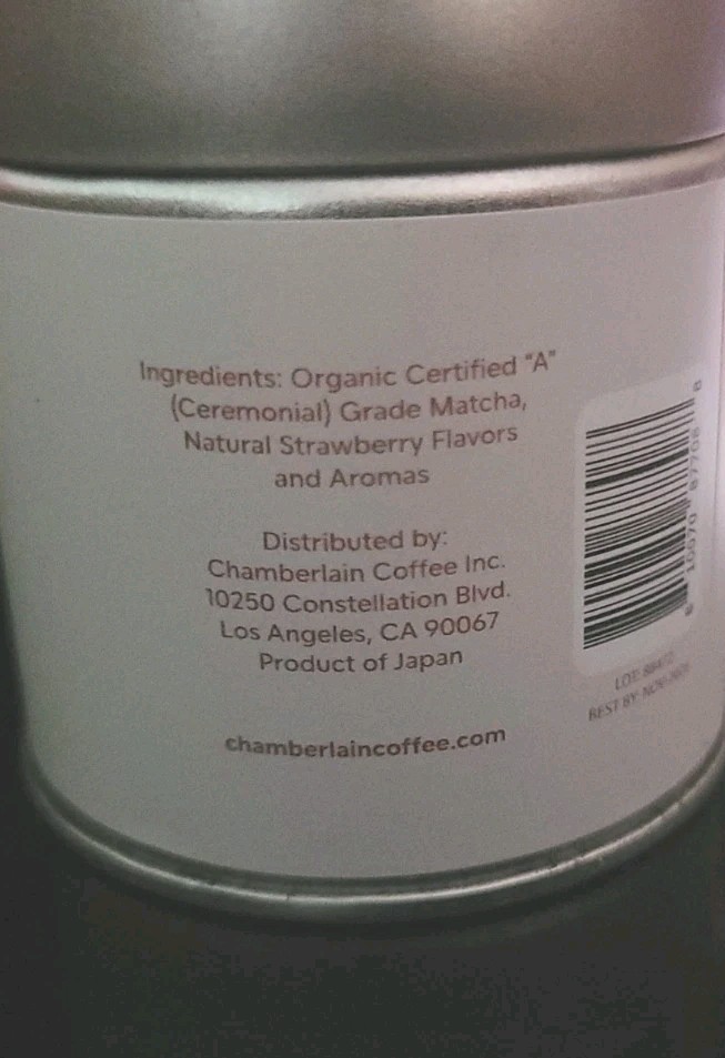 Chamberlain Strawberries & Cream Matcha Organic Ceremonial Grade A 1.06oz