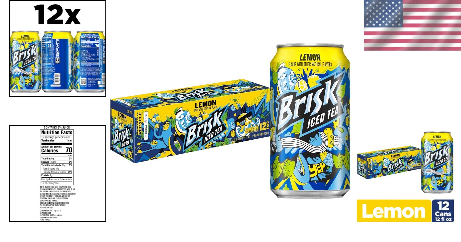 Bold Lemon Brisk Iced Tea – 12 Cans Perfect for Warm Days, Vegetarian Friendly
