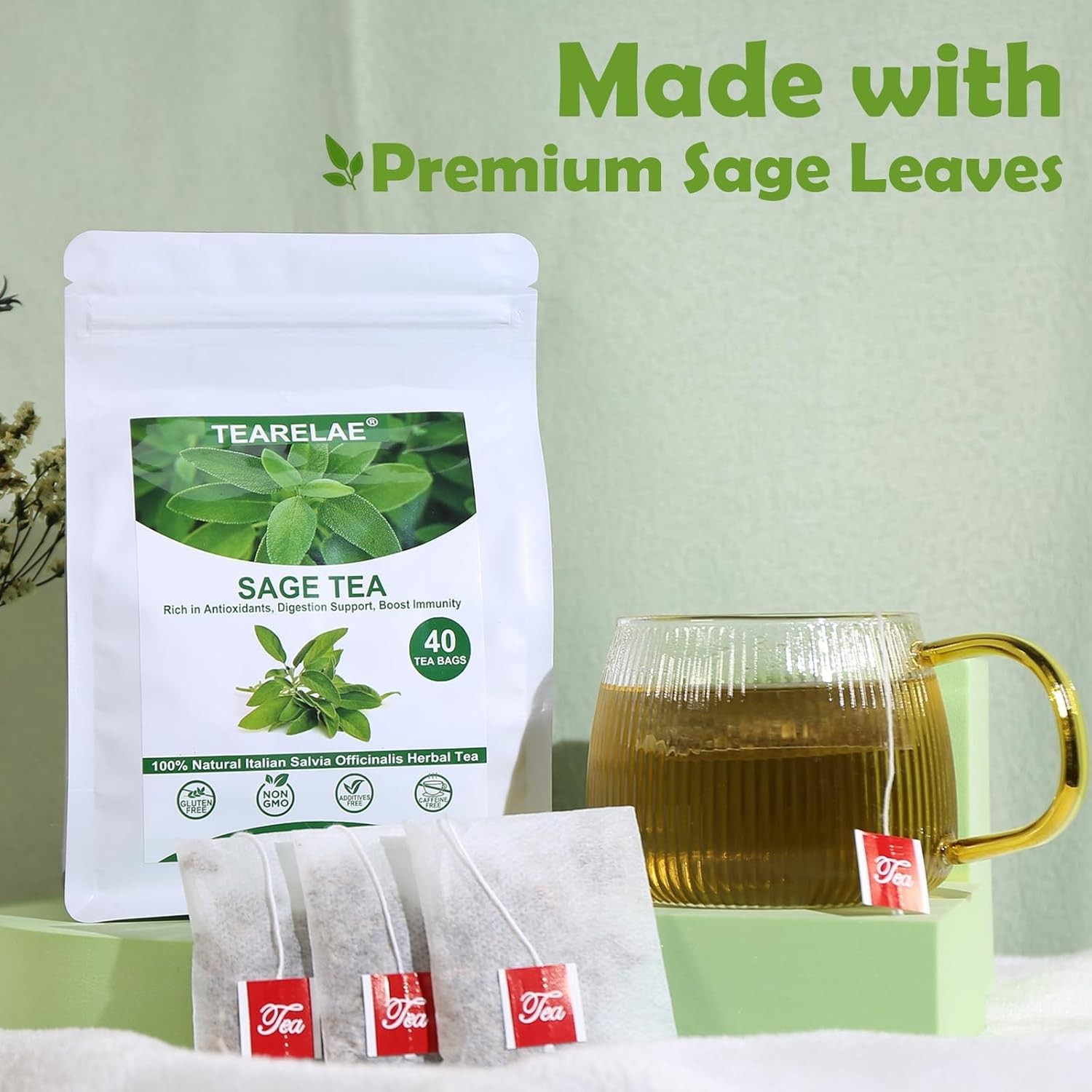 Sage Leaf Tea Bags – 40 Count – Revitalize Your Day with Natural Herbal Essence