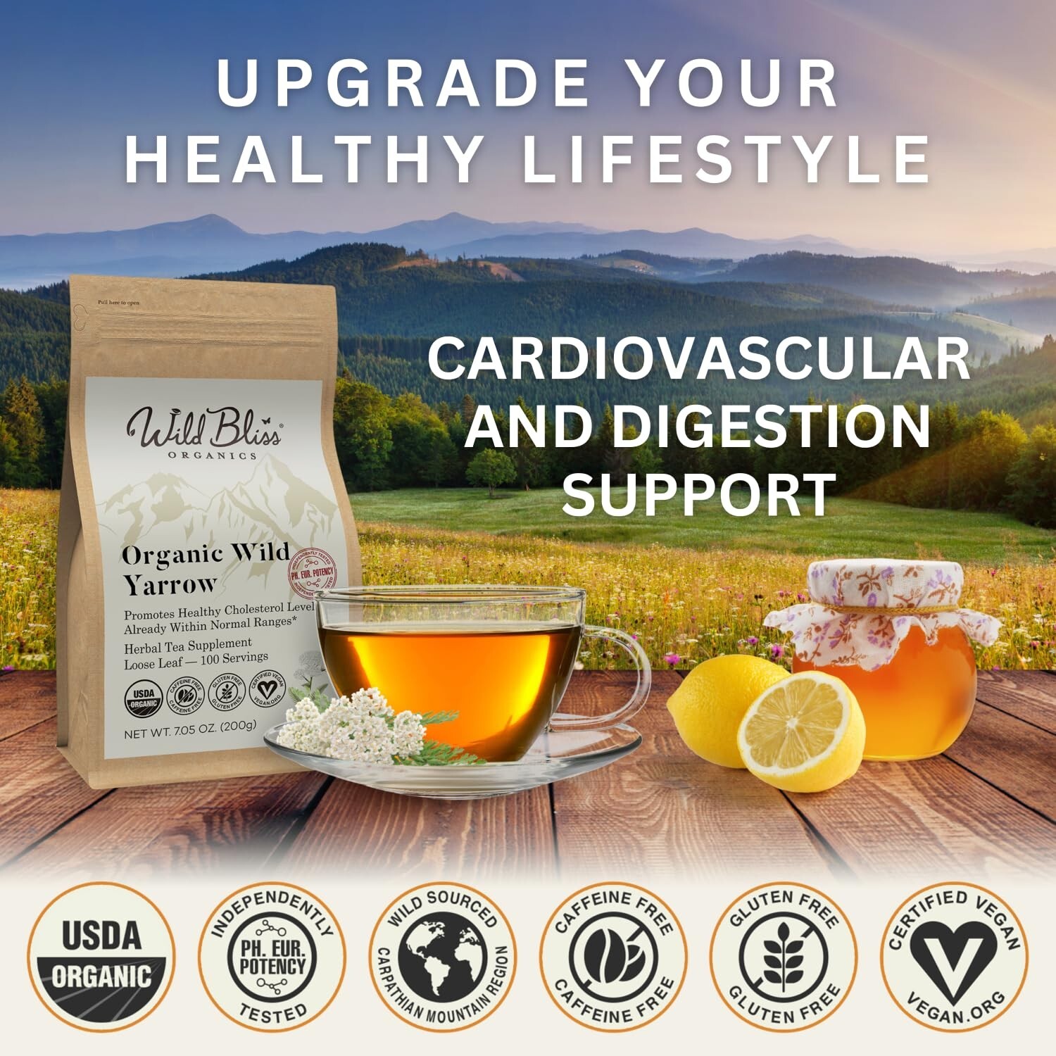 Wild Crafted Organic Yarrow Tea – 7 oz of Caffeine-Free Wellness – 100 Servings