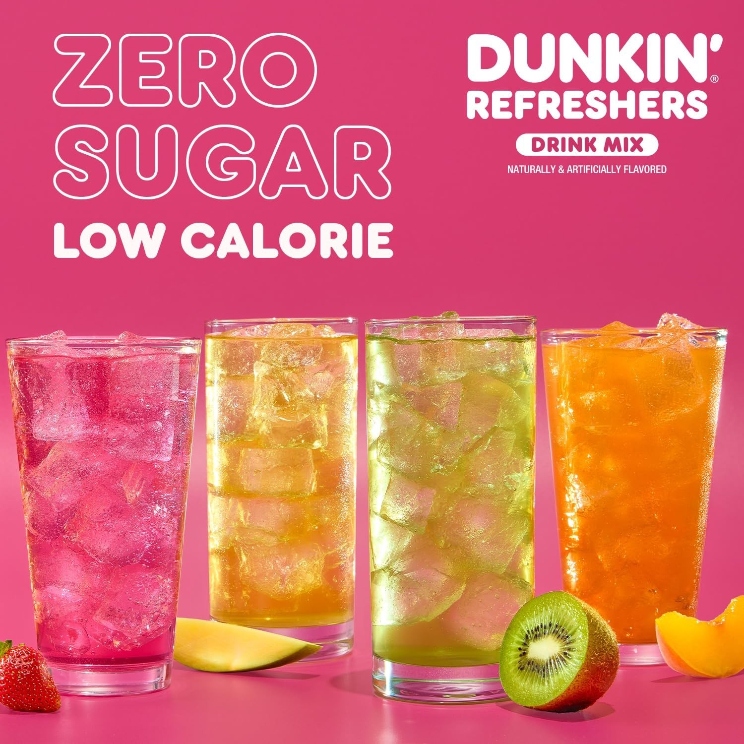 Dunkin’ Zero Sugar Refreshers Singles To Go! Powdered drink mix packets, Peach P