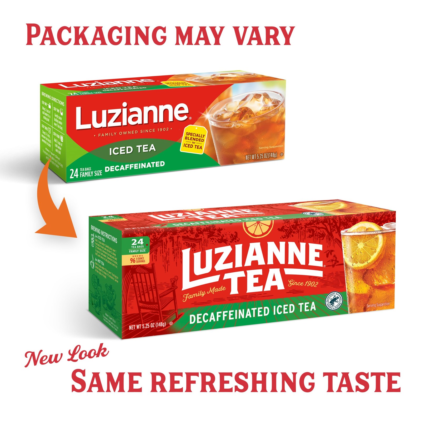 Luzianne Decaf Iced Tea Bags, Family Size, 24ct Box, Pack of 6
