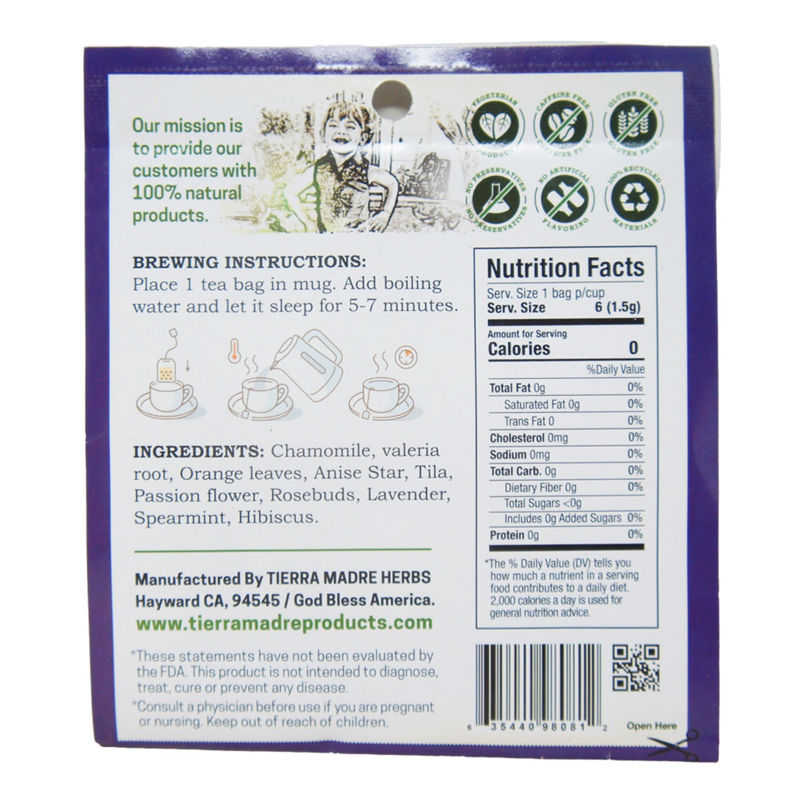 Tierra Madre Extra Strength Stress Tea 6 Bags 6 Pack Relaxing Herbal Tea