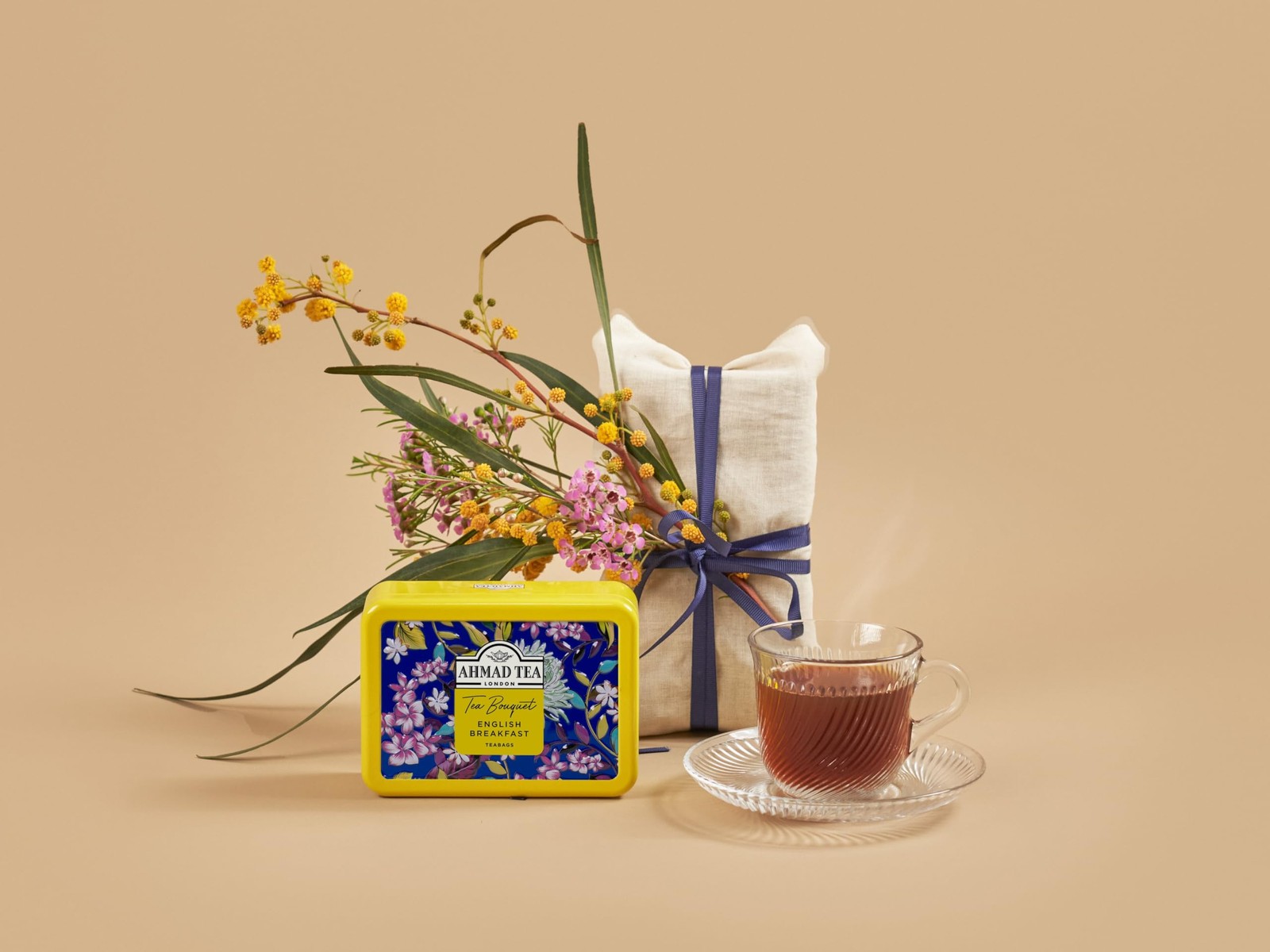 Floral Tea Tin Gift Yellow Caddy 10 PCS English Breakfast Tea Bags Brew