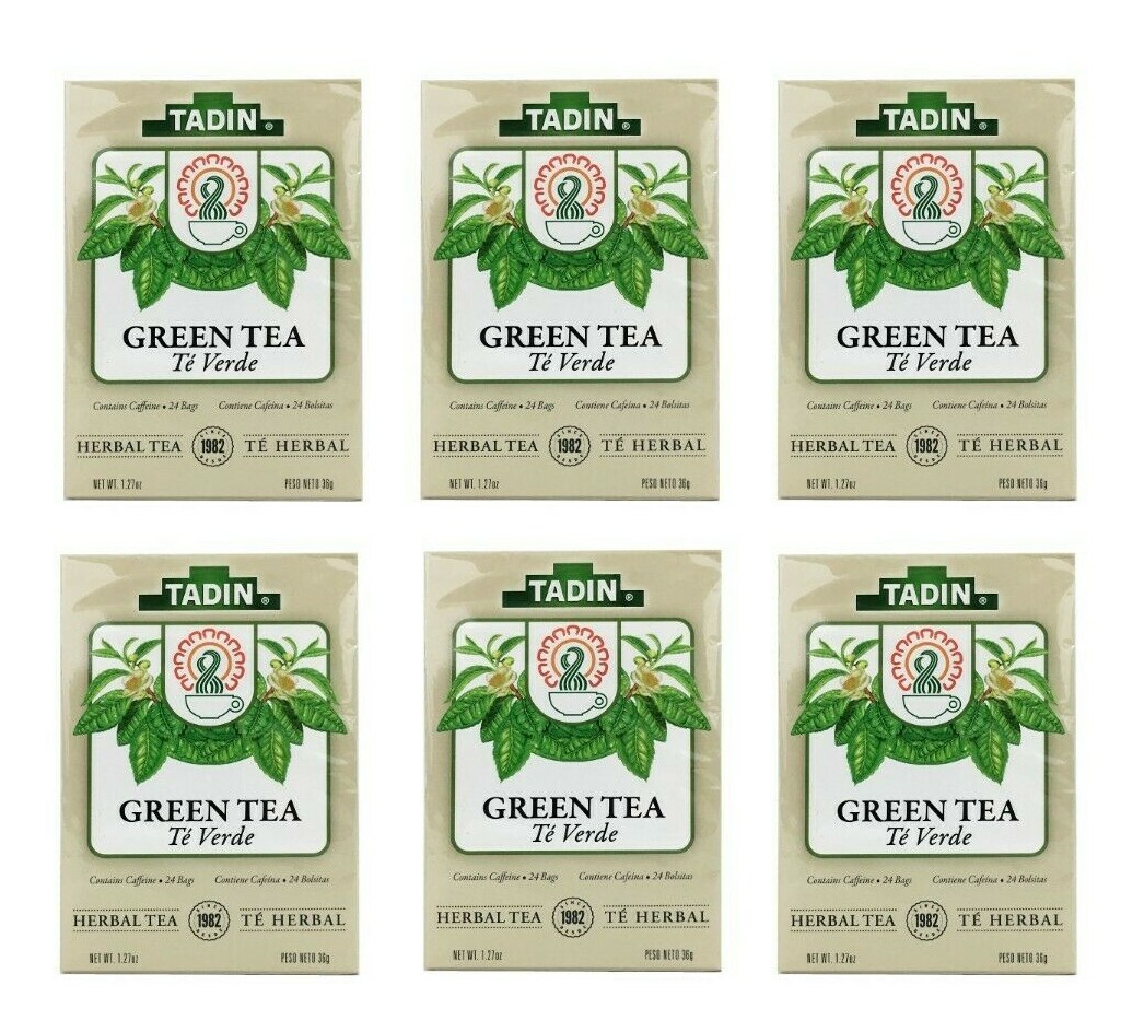 Tadin Green Tea, With Caffeine, Made in USA, 24 Bags. Pack of 6 Exp. 2/2025